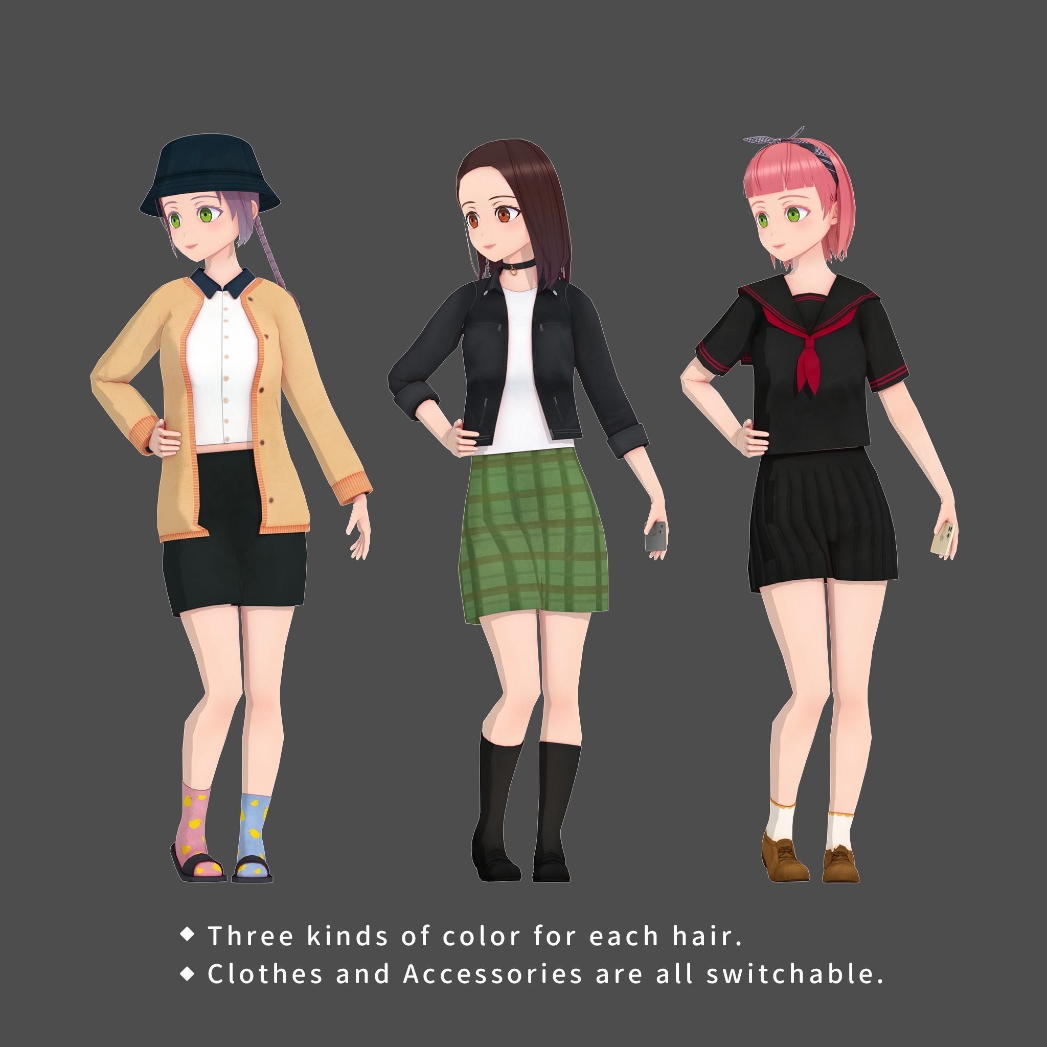 Clothes Switchable Anime Girl Low-poly 3D model_3