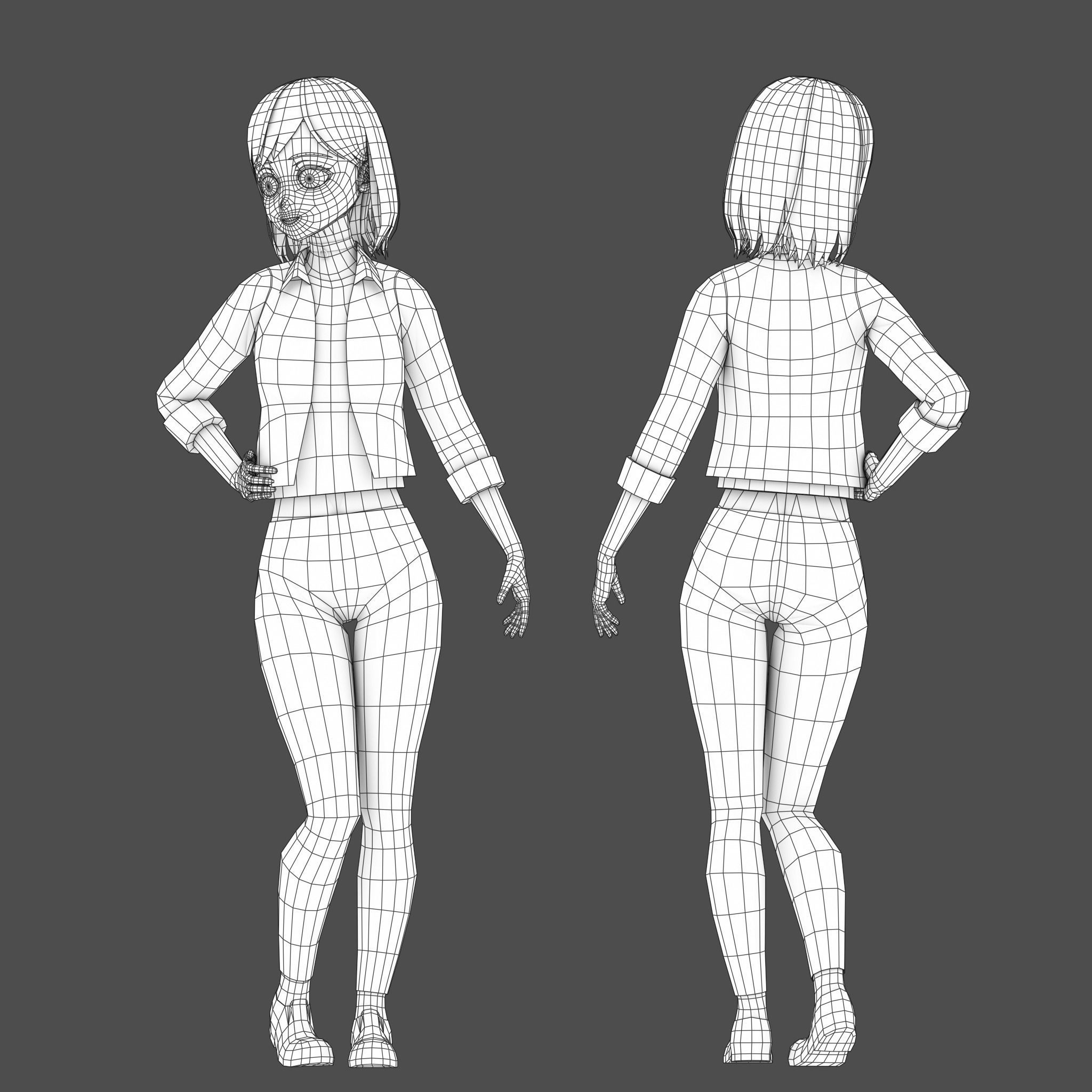 Clothes Switchable Anime Girl Low-poly 3D model_13