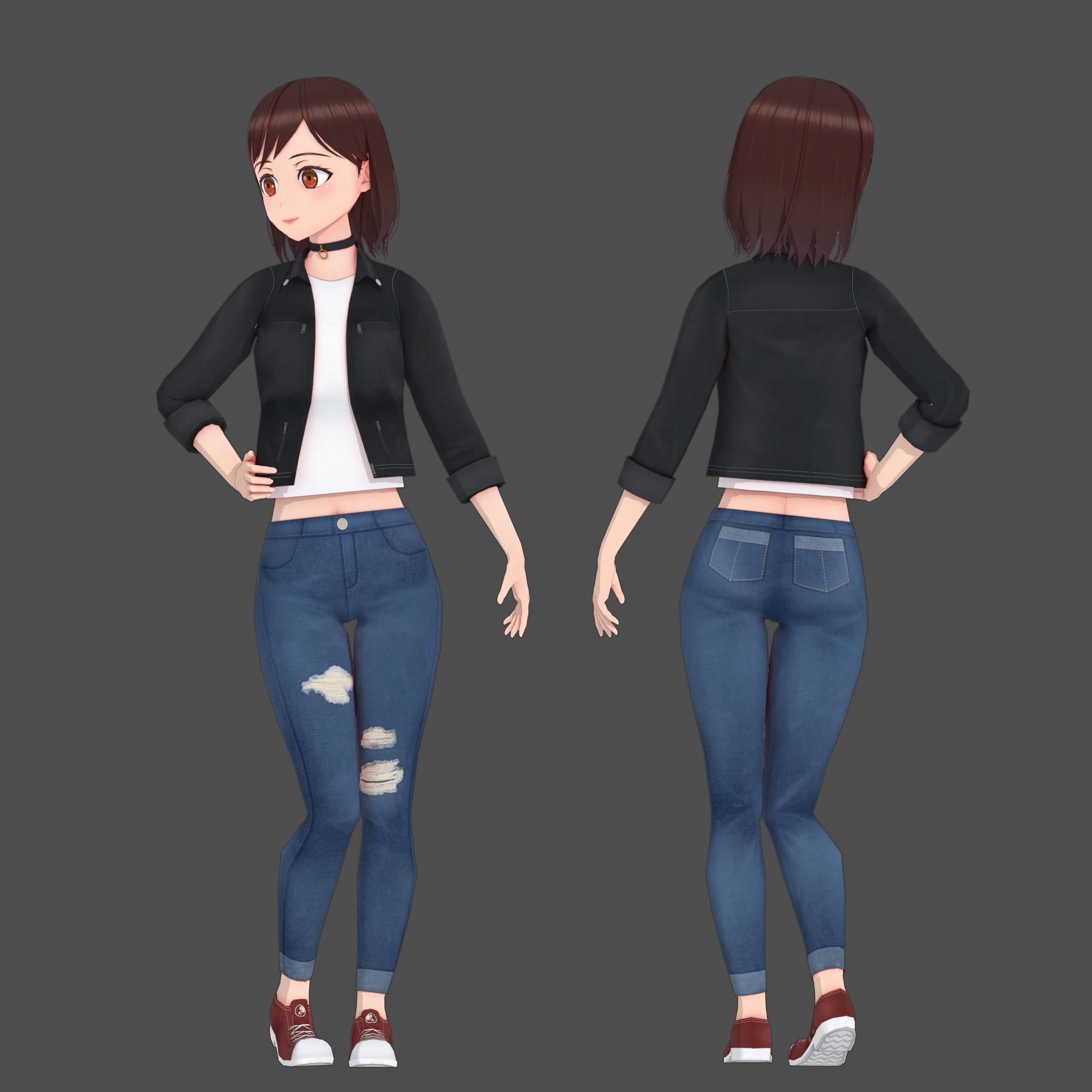 Clothes Switchable Anime Girl Low-poly 3D model_6