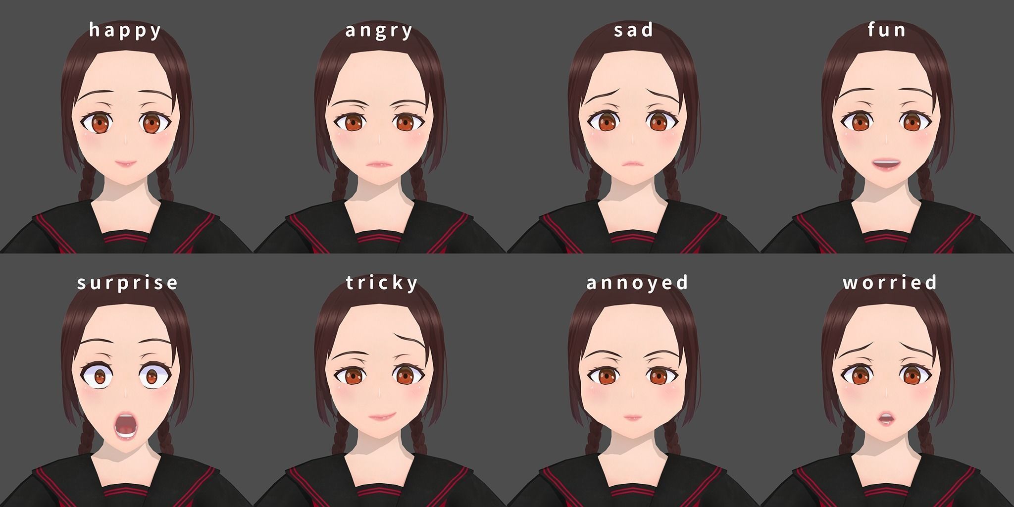 Clothes Switchable Anime Girl Low-poly 3D model_4