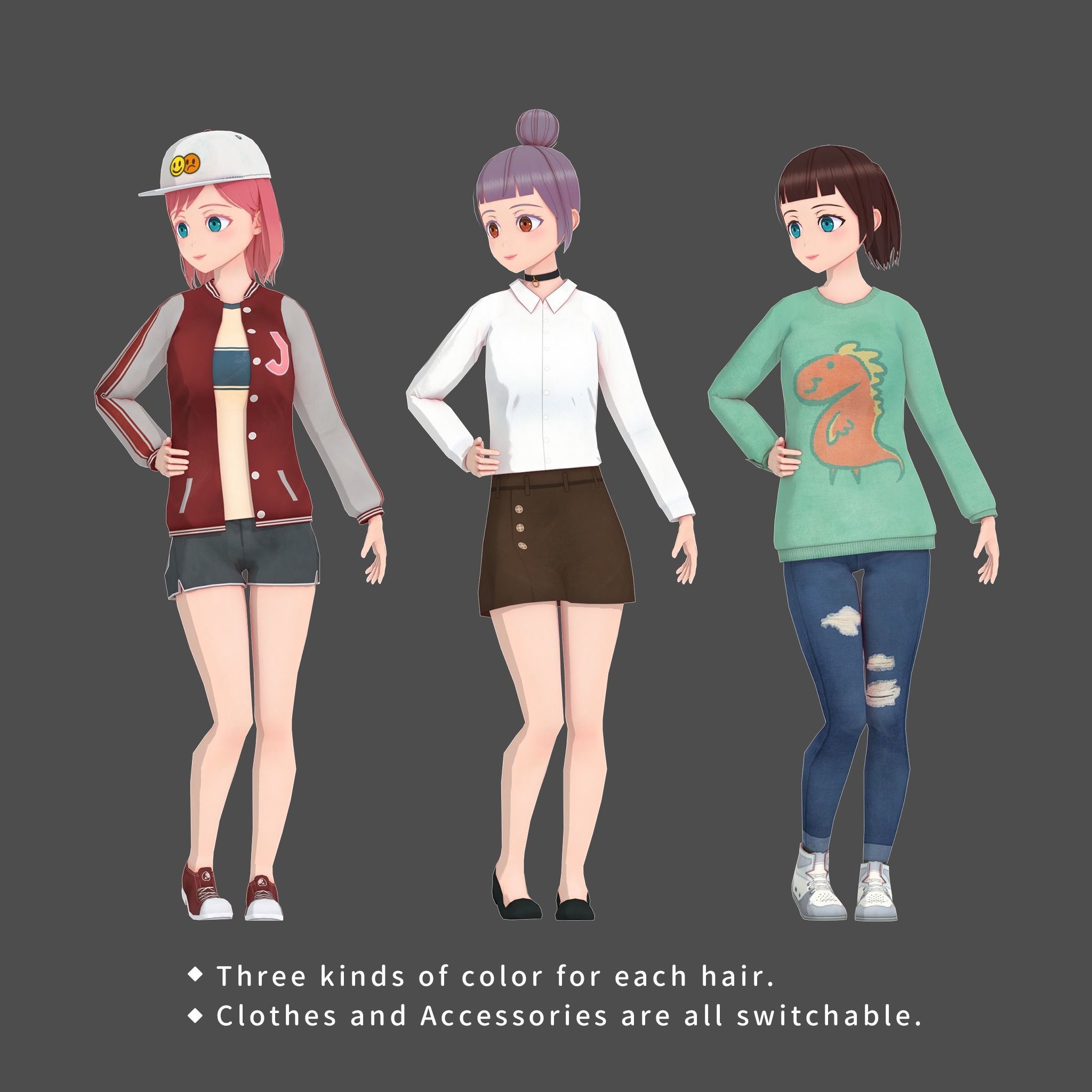 Clothes Switchable Anime Girl Low-poly 3D model_2