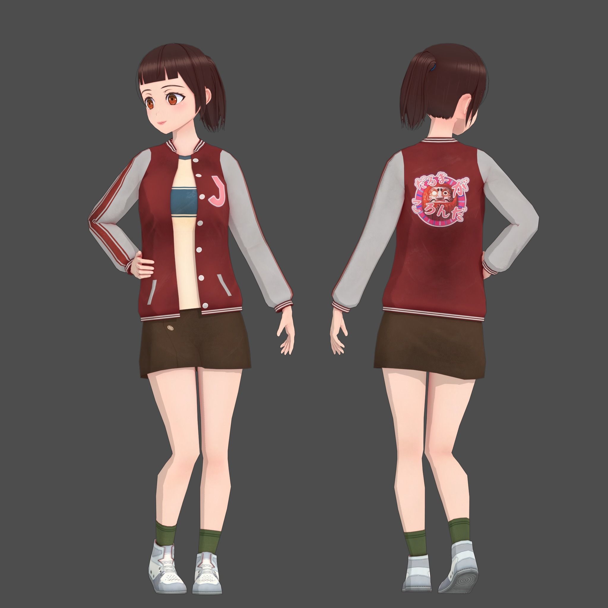 Clothes Switchable Anime Girl Low-poly 3D model_7
