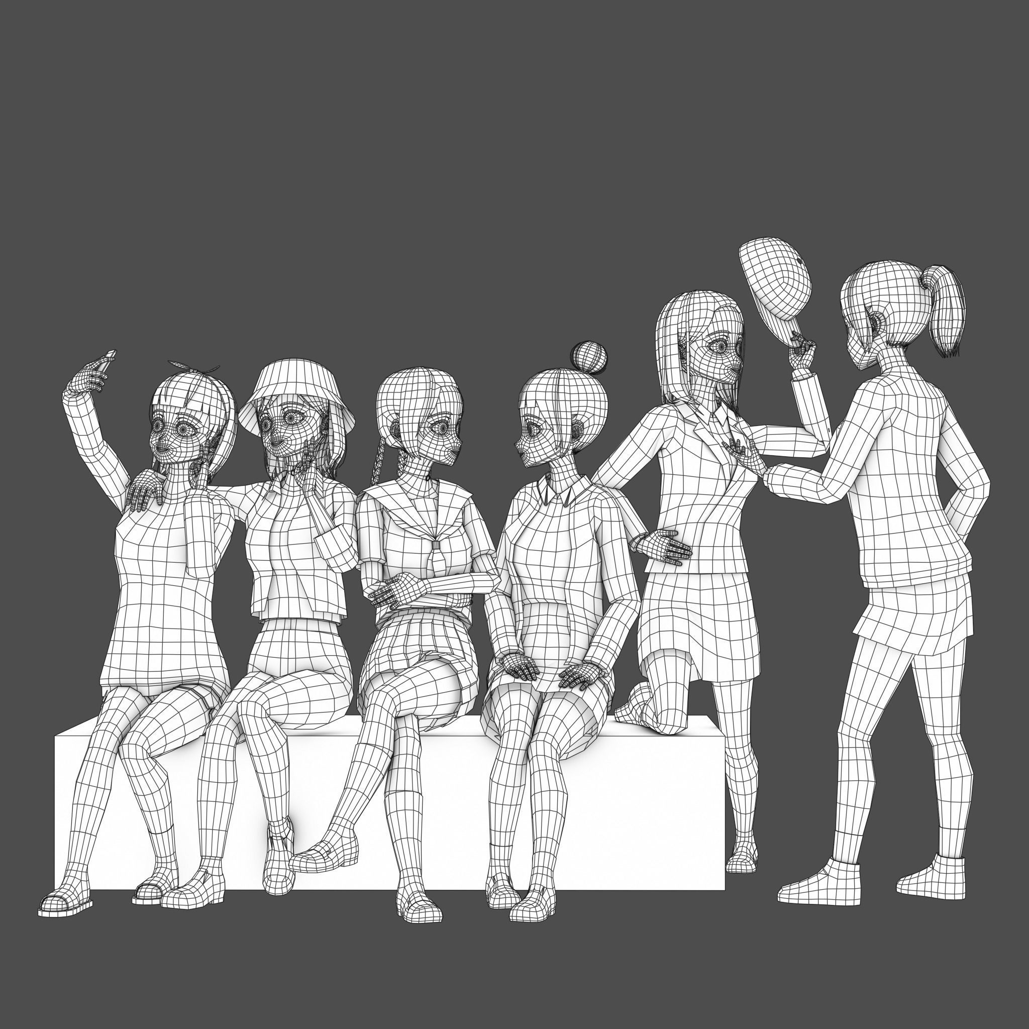 Clothes Switchable Anime Girl Low-poly 3D model_11