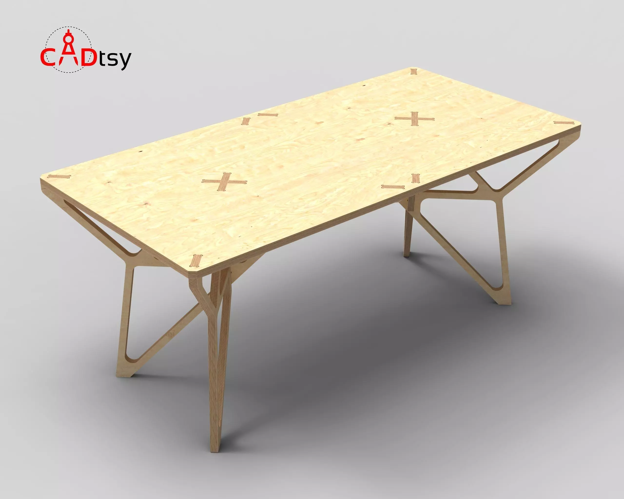 DXF File for CNC Router Cut Contemporary Plywood Dinner Table 3D model_0
