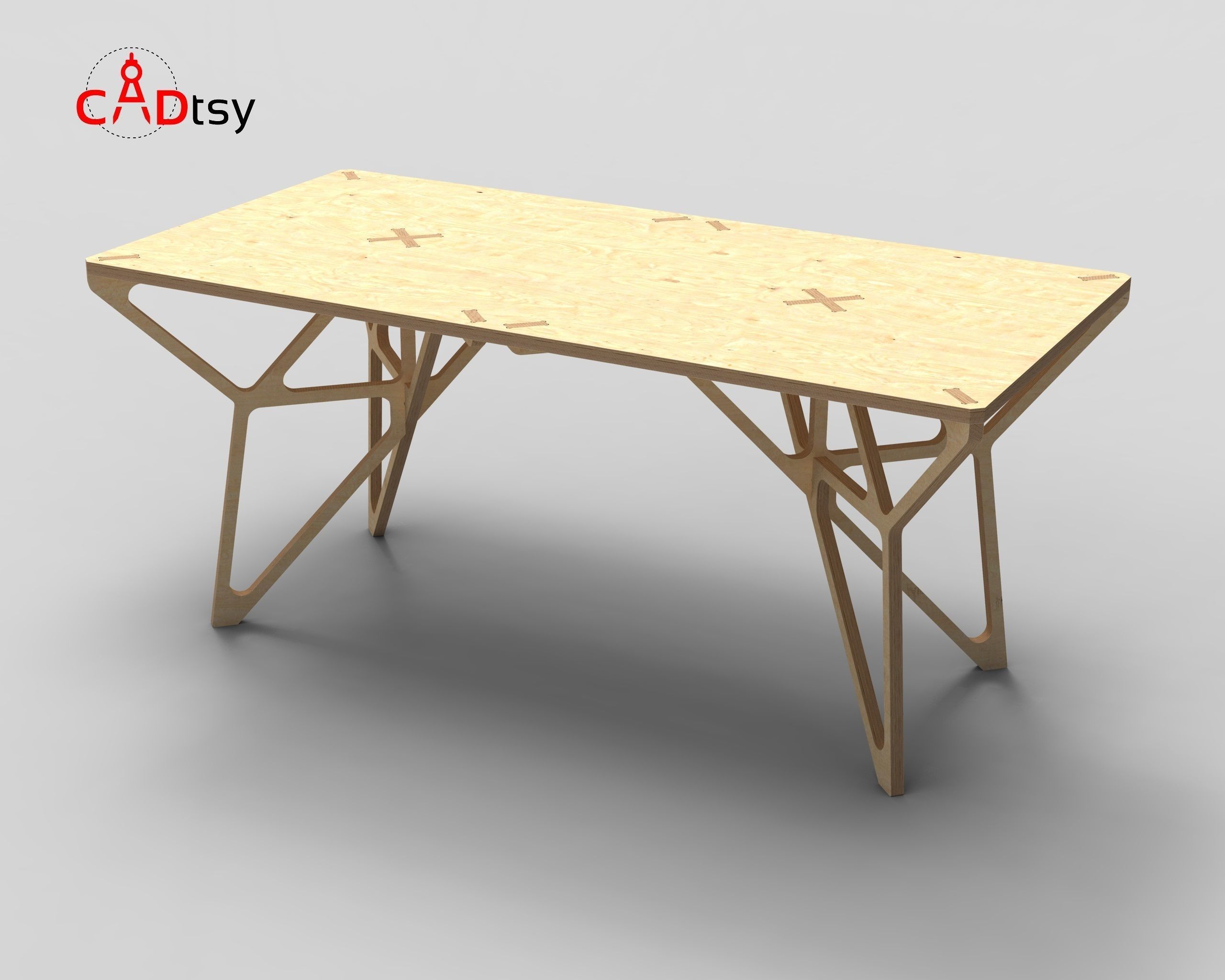 DXF File for CNC Router Cut Contemporary Plywood Dinner Table 3D model_1