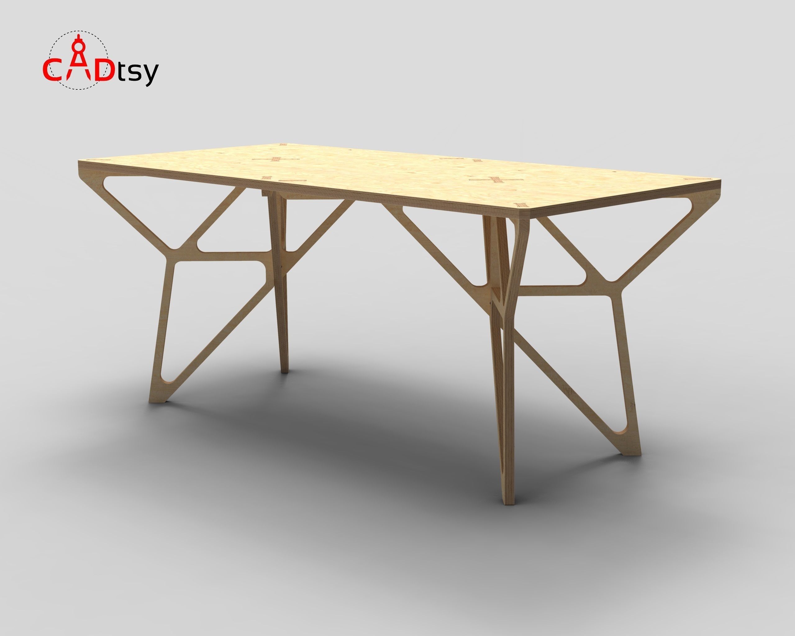DXF File for CNC Router Cut Contemporary Plywood Dinner Table 3D model_3