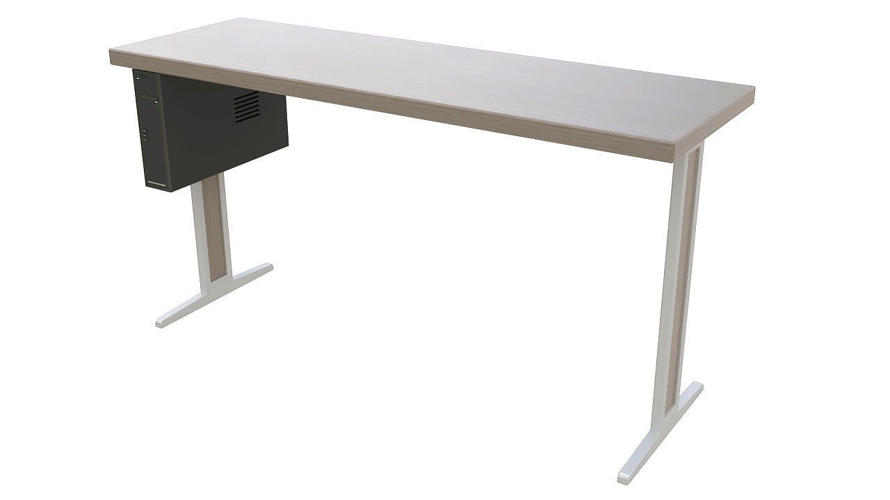 Wooden desk with pc 3D model_2