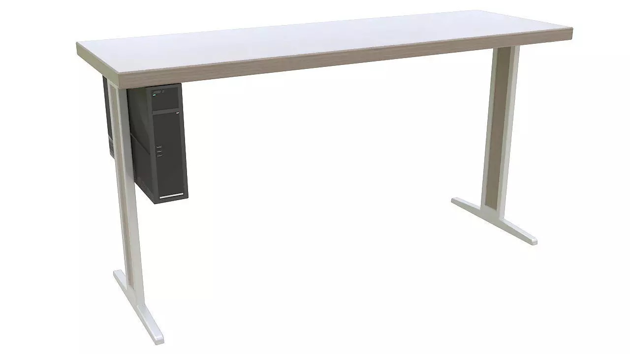 Wooden desk with pc 3D model_0