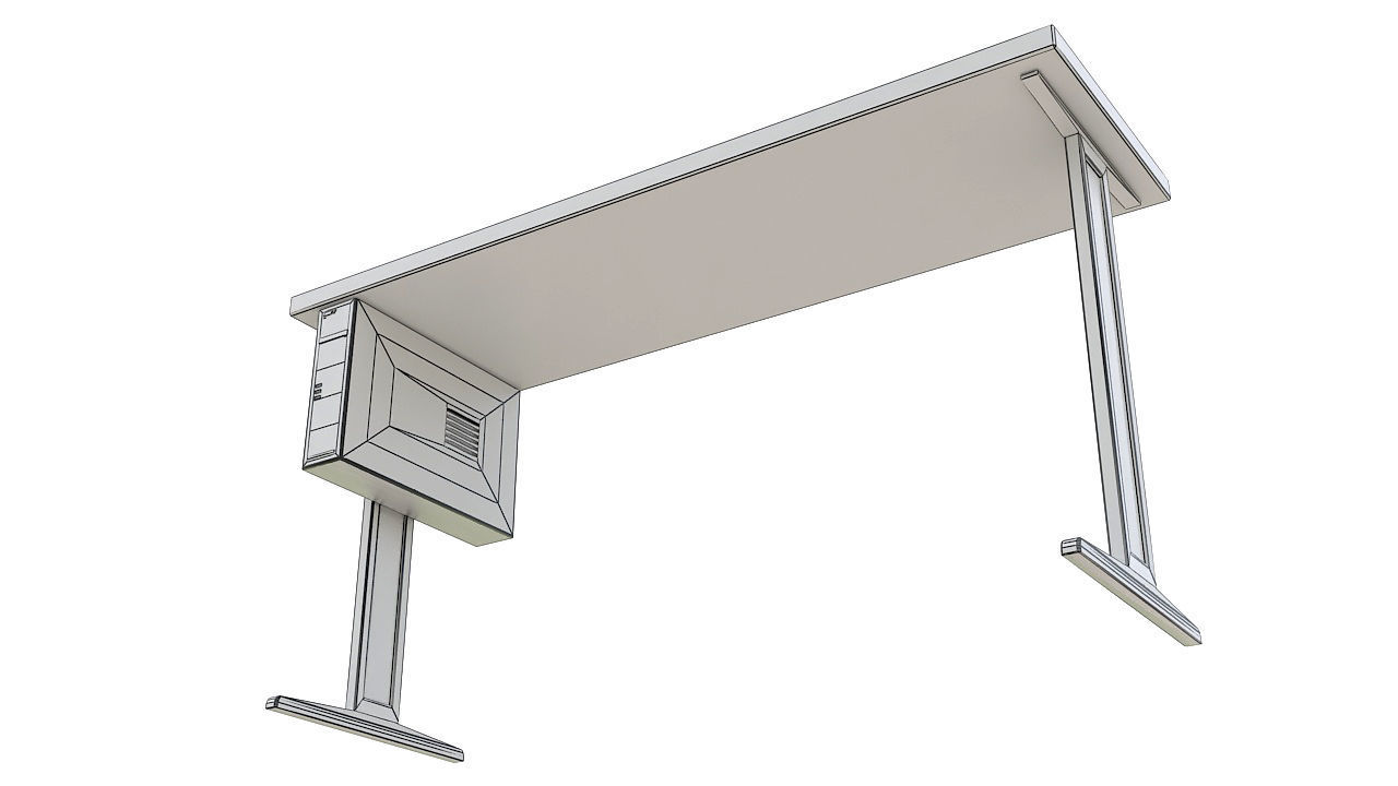 Wooden desk with pc 3D model_10