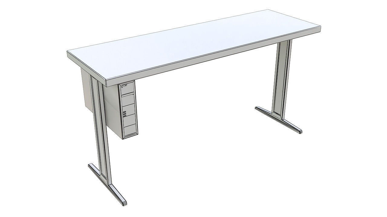 Wooden desk with pc 3D model_7