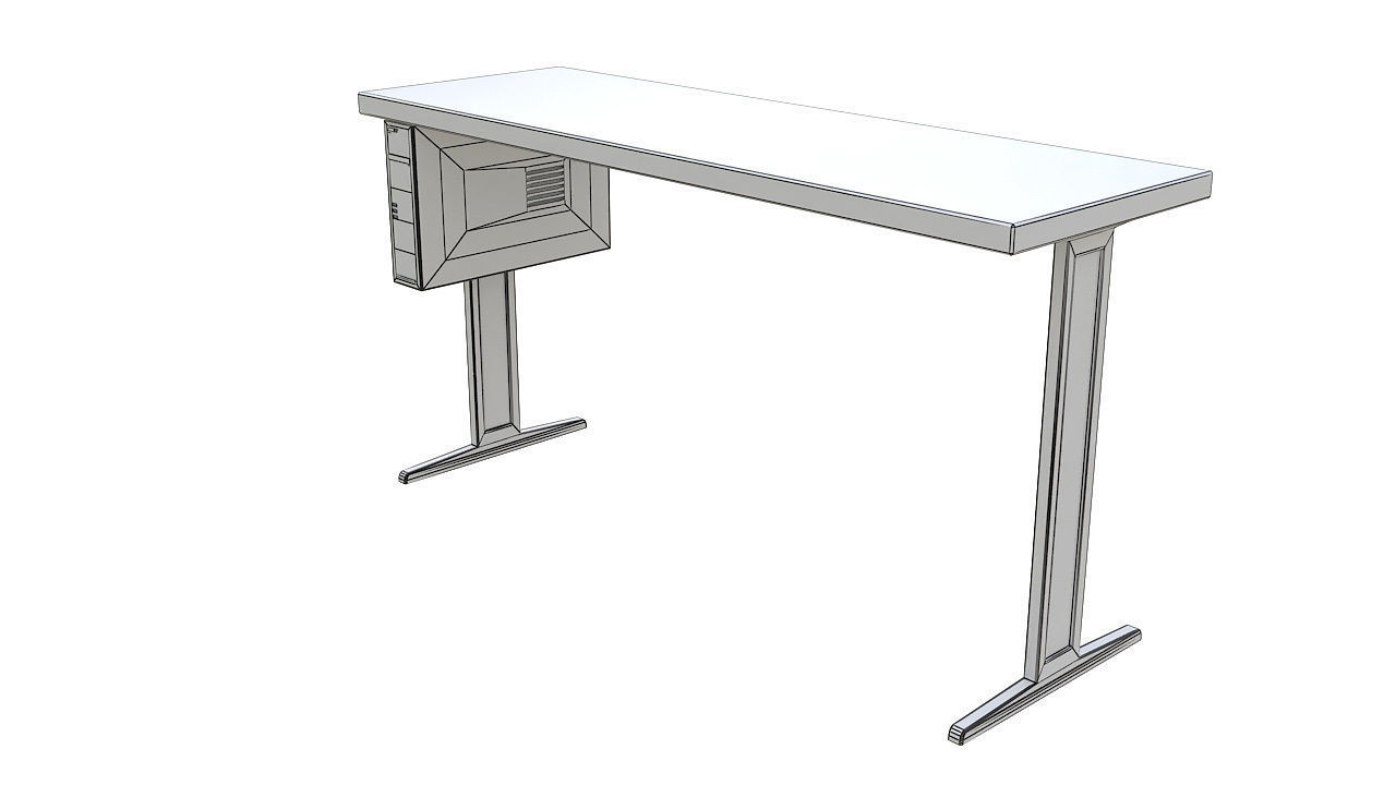 Wooden desk with pc 3D model_8