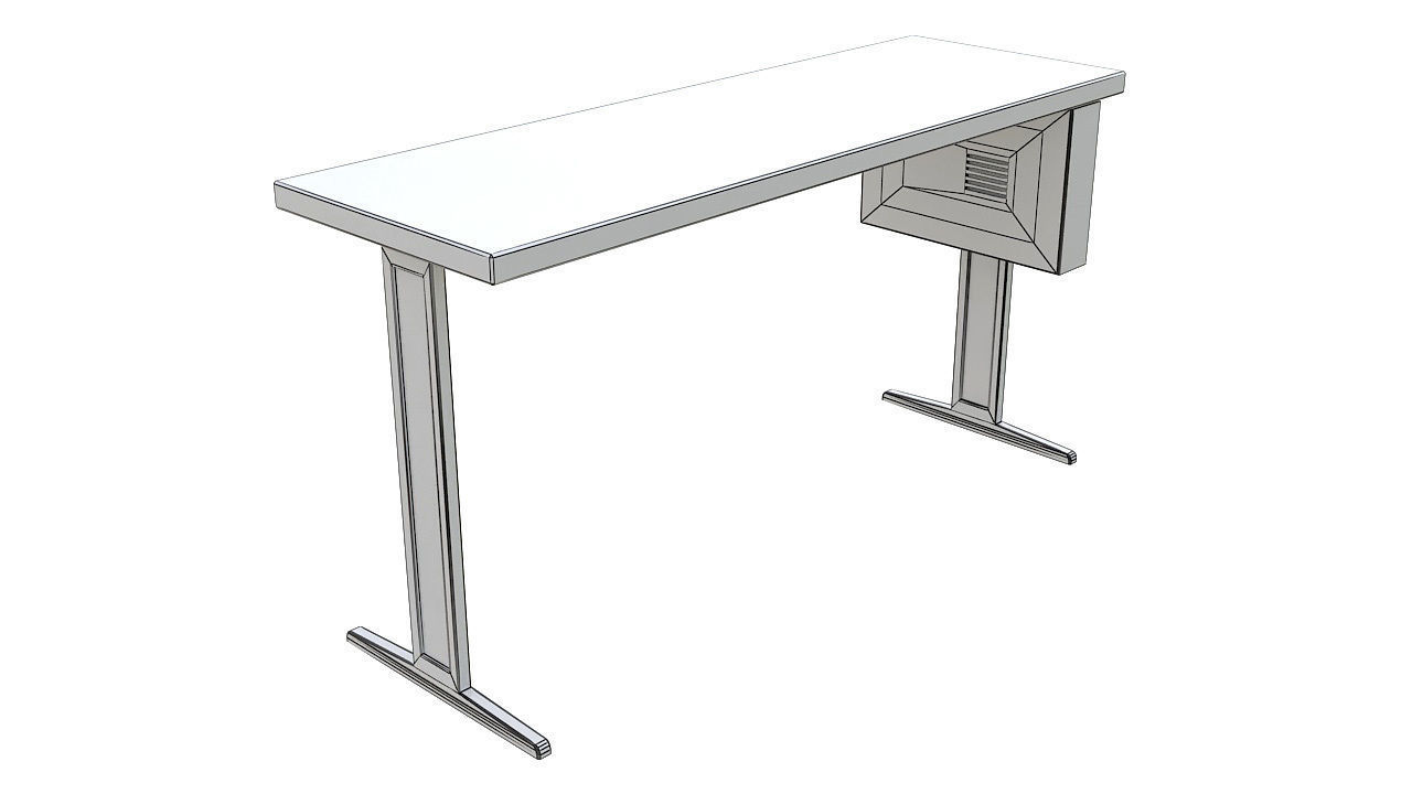 Wooden desk with pc 3D model_5