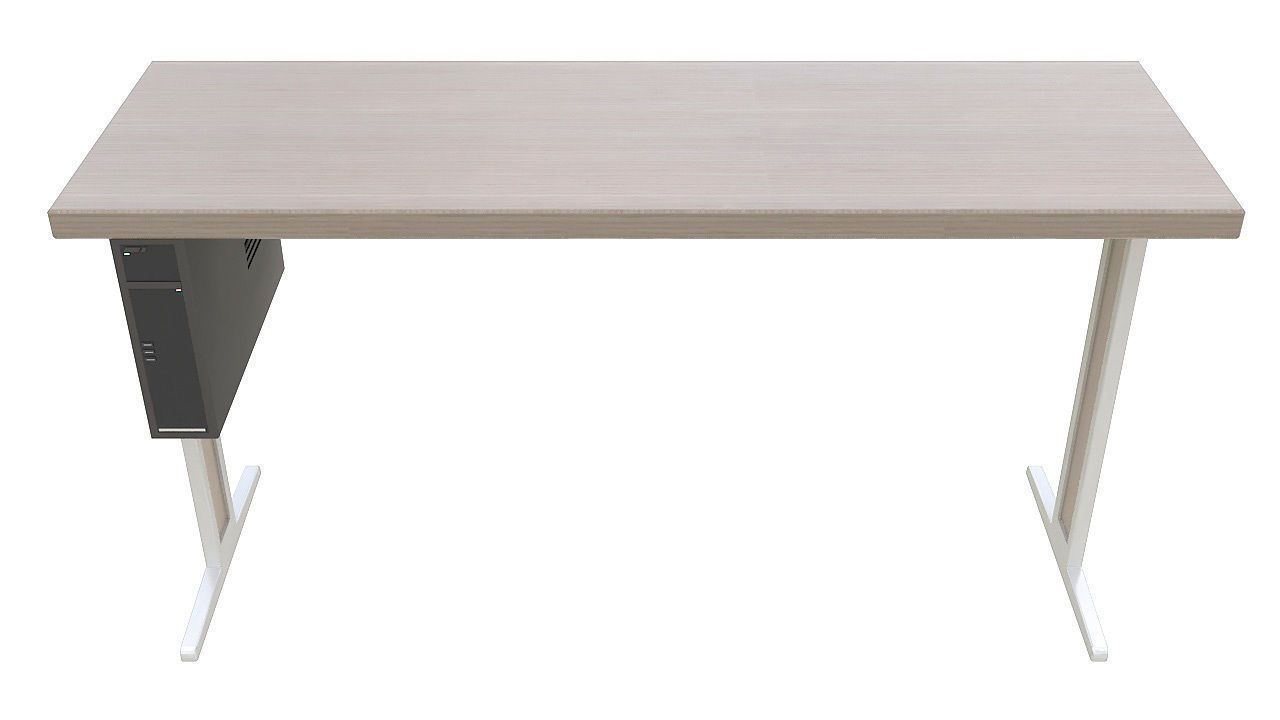 Wooden desk with pc 3D model_1