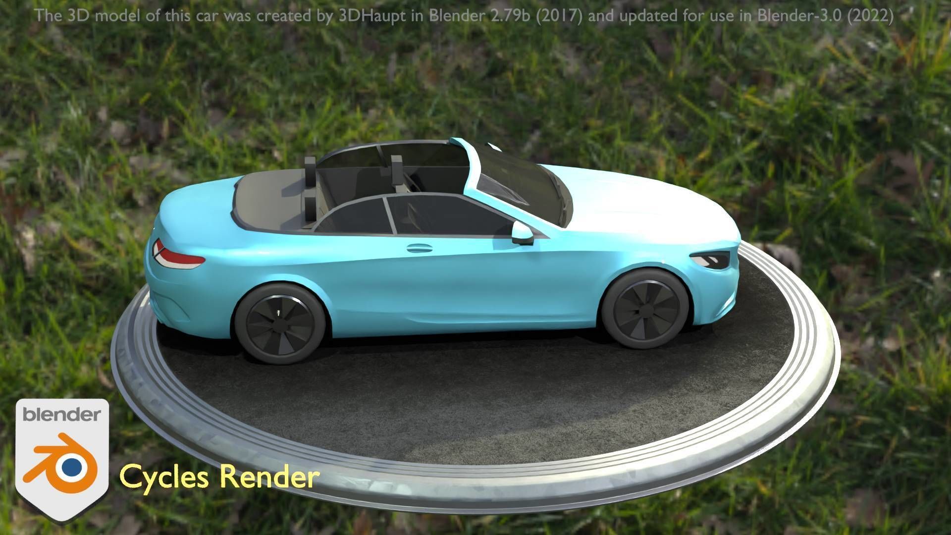 City Car 60 Top-Class Cabrio Open Type-A Blue Low-poly 3D model_50