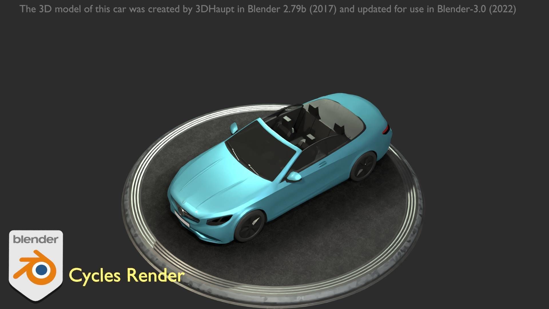 City Car 60 Top-Class Cabrio Open Type-A Blue Low-poly 3D model_32