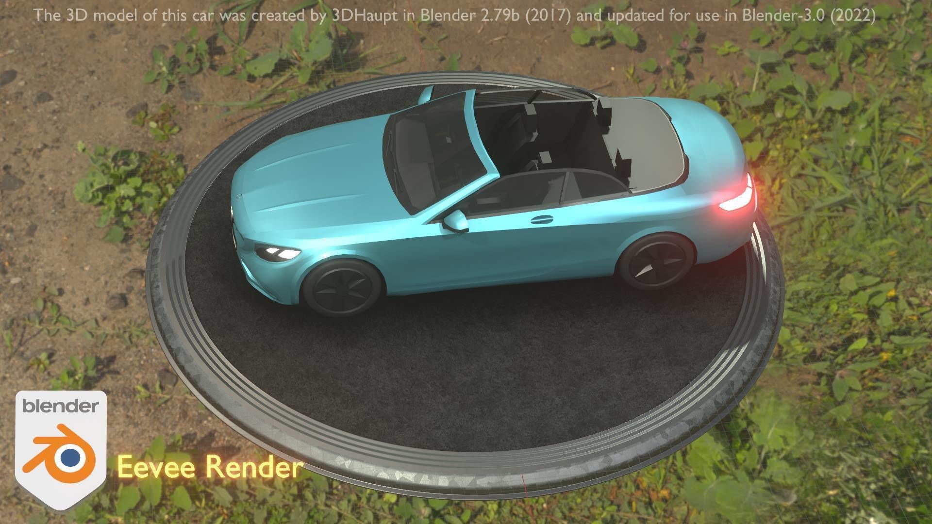 City Car 60 Top-Class Cabrio Open Type-A Blue Low-poly 3D model_100