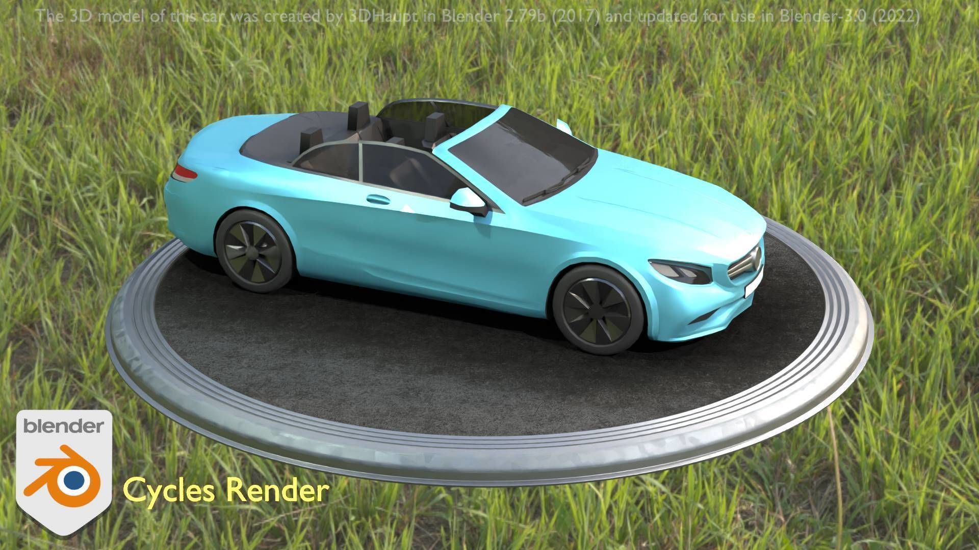 City Car 60 Top-Class Cabrio Open Type-A Blue Low-poly 3D model_79