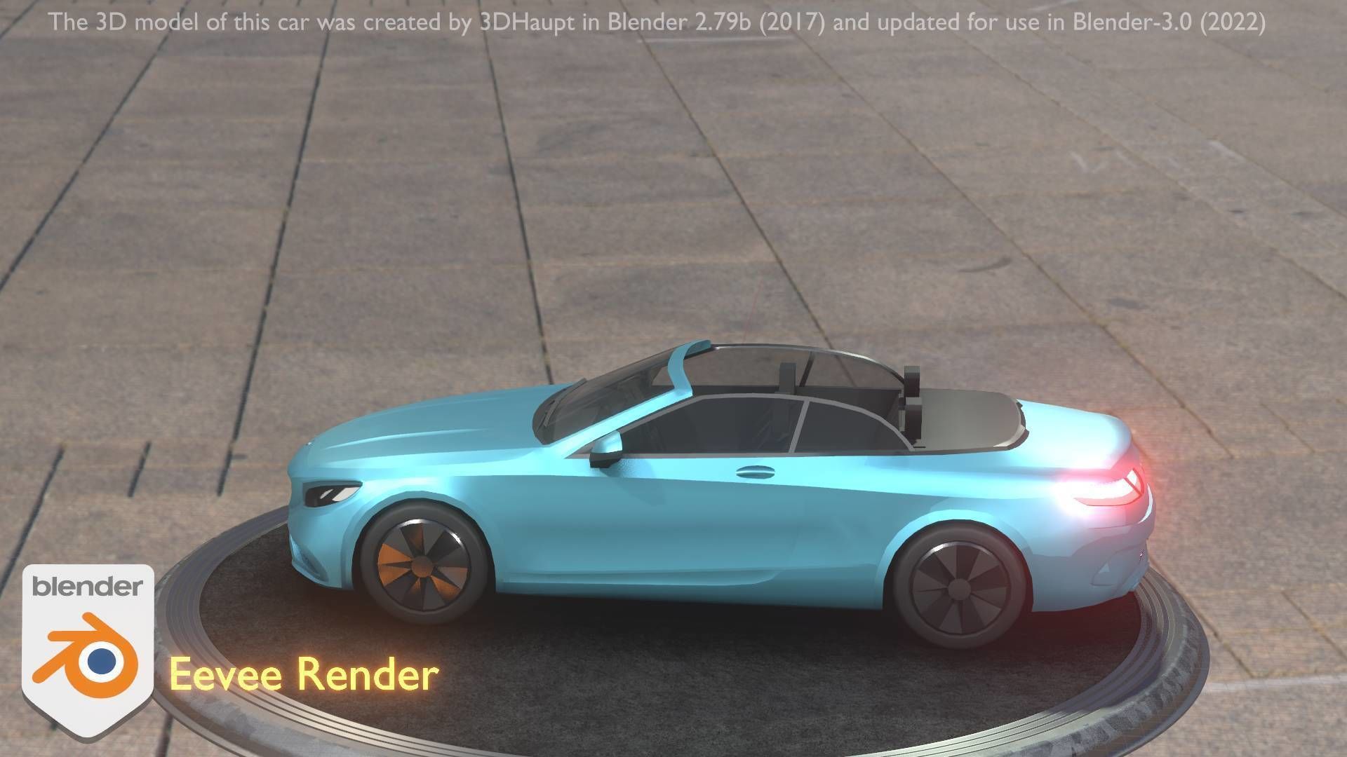 City Car 60 Top-Class Cabrio Open Type-A Blue Low-poly 3D model_72