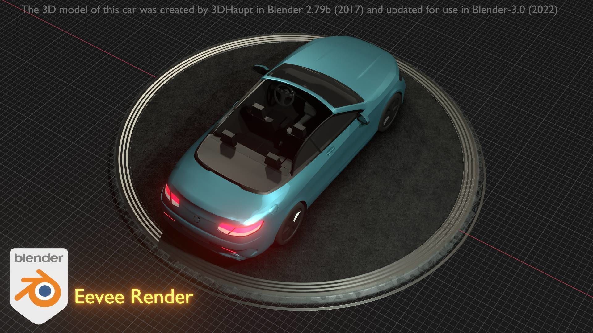 City Car 60 Top-Class Cabrio Open Type-A Blue Low-poly 3D model_21