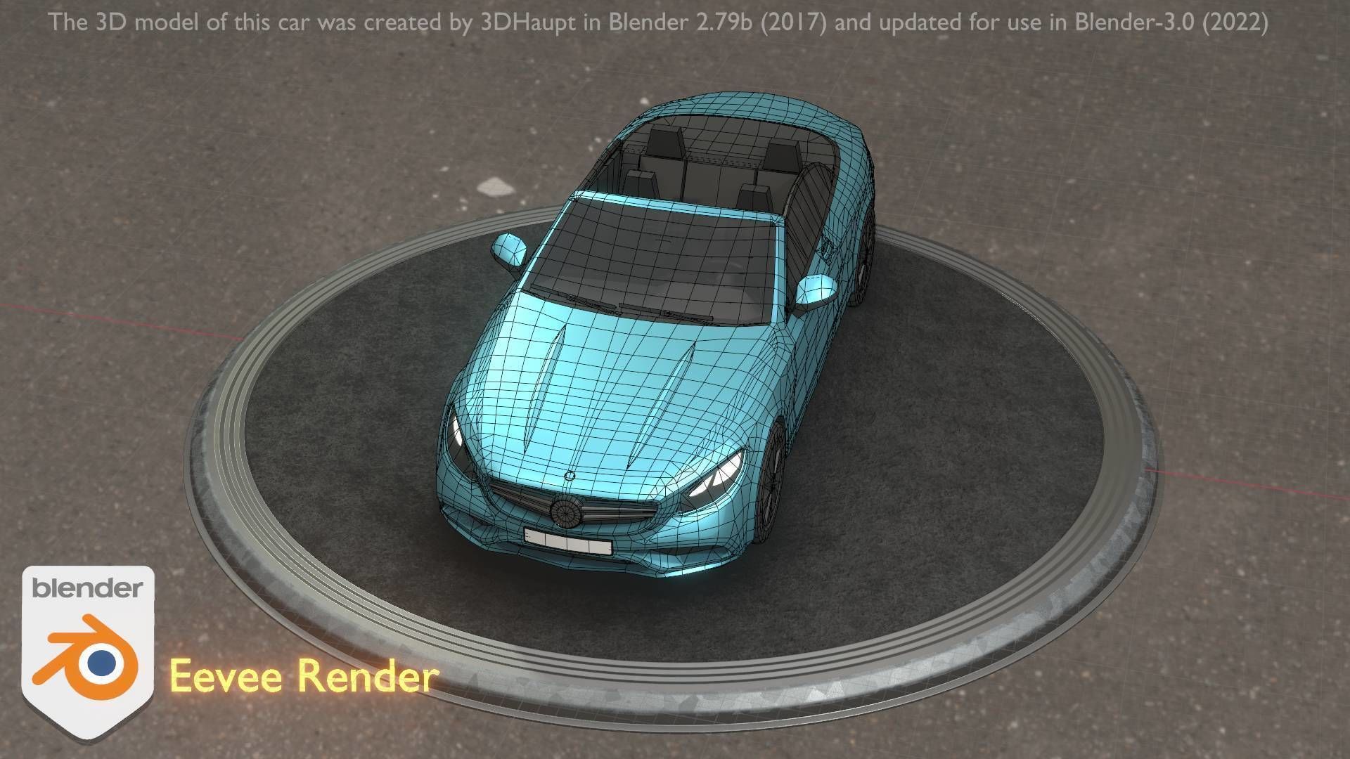 City Car 60 Top-Class Cabrio Open Type-A Blue Low-poly 3D model_55