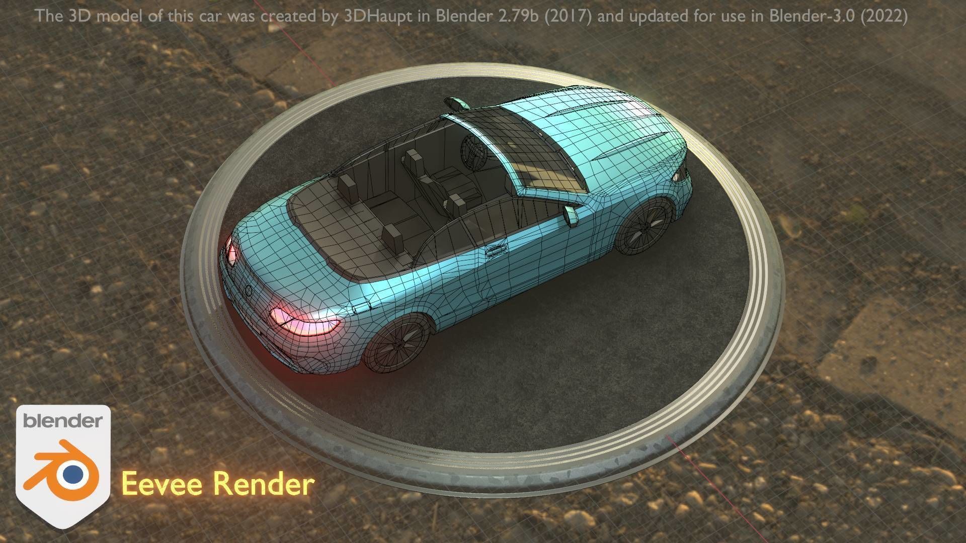 City Car 60 Top-Class Cabrio Open Type-A Blue Low-poly 3D model_14