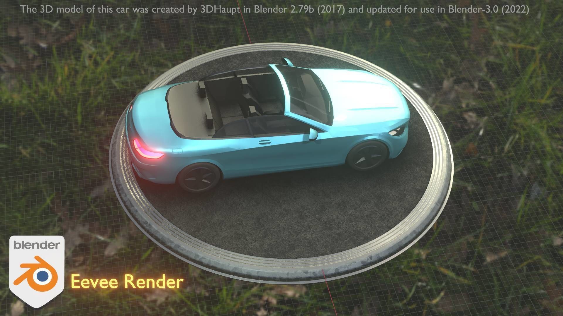 City Car 60 Top-Class Cabrio Open Type-A Blue Low-poly 3D model_28