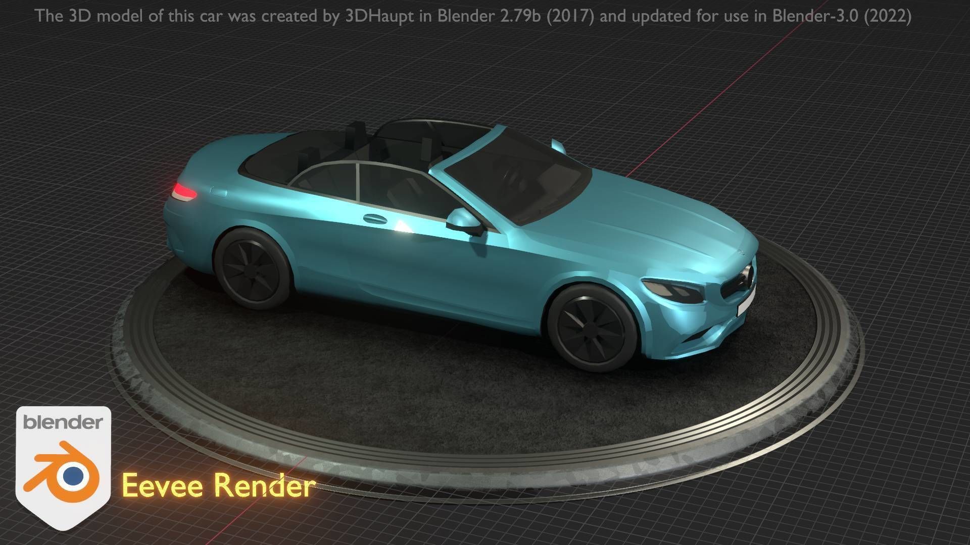 City Car 60 Top-Class Cabrio Open Type-A Blue Low-poly 3D model_39