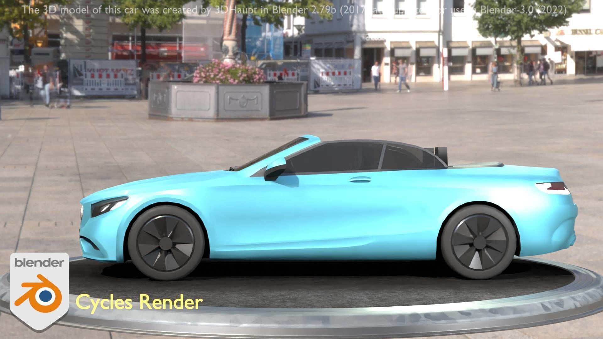 City Car 60 Top-Class Cabrio Open Type-A Blue Low-poly 3D model_42