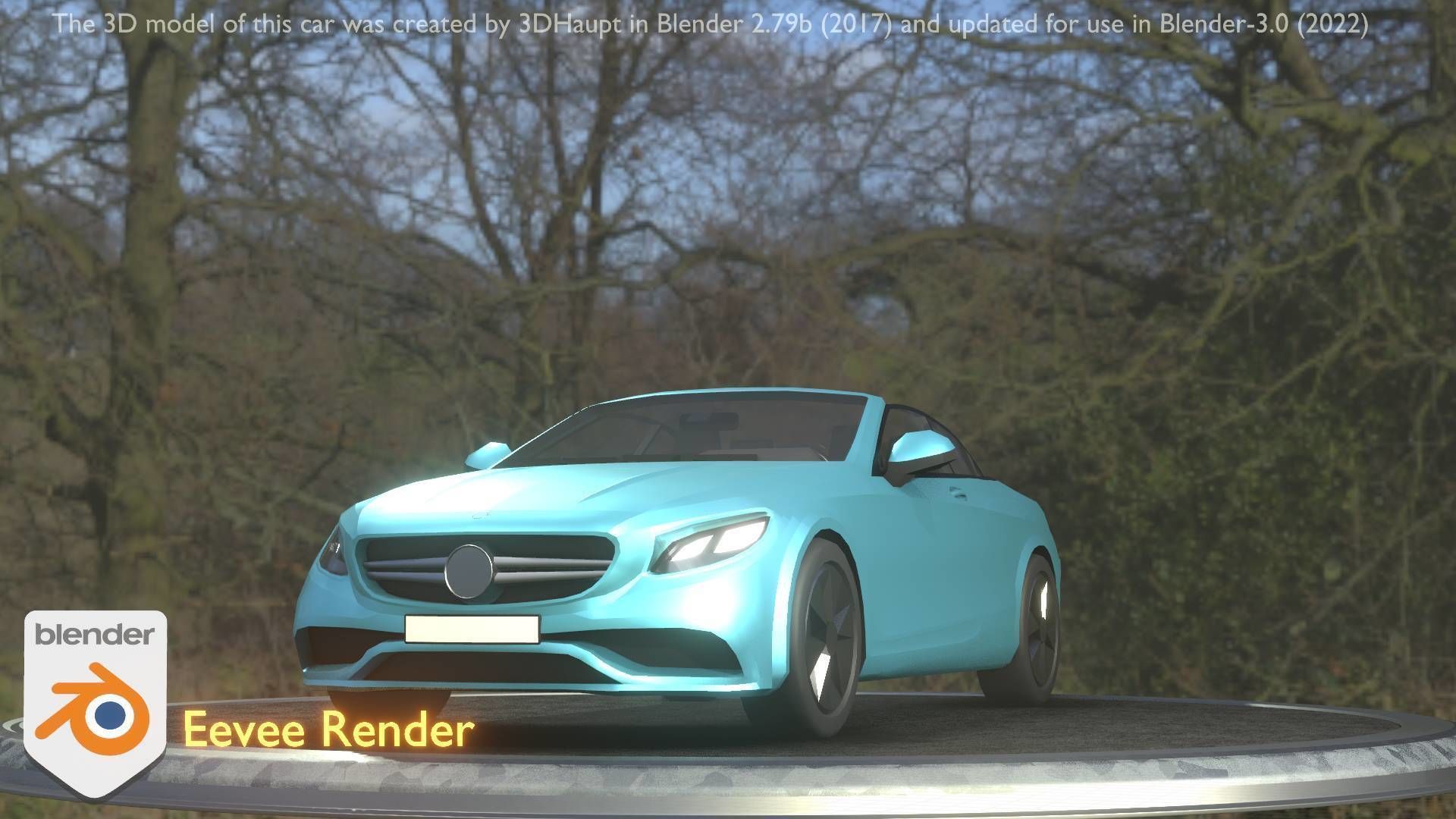 City Car 60 Top-Class Cabrio Open Type-A Blue Low-poly 3D model_9