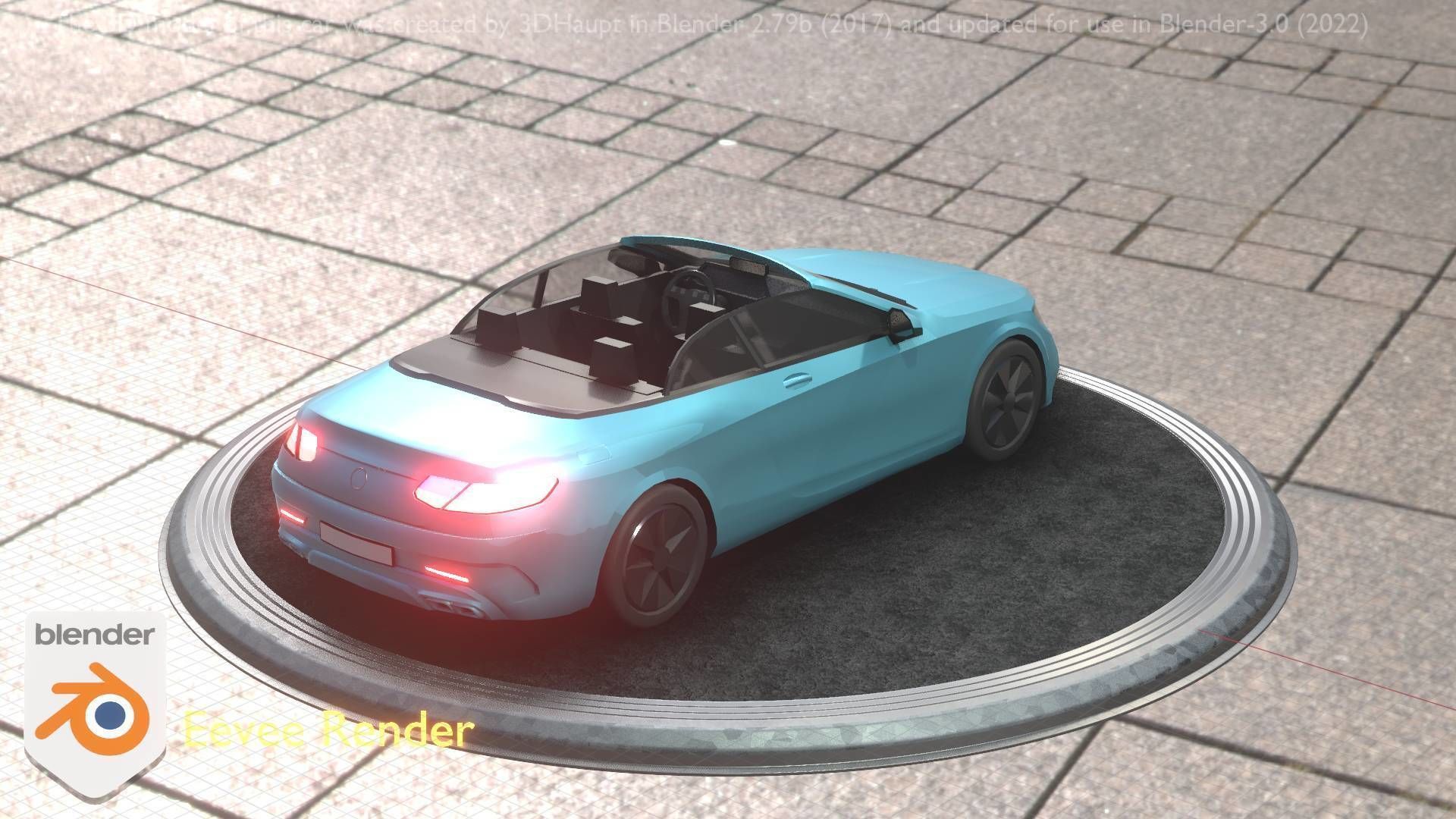 City Car 60 Top-Class Cabrio Open Type-A Blue Low-poly 3D model_90