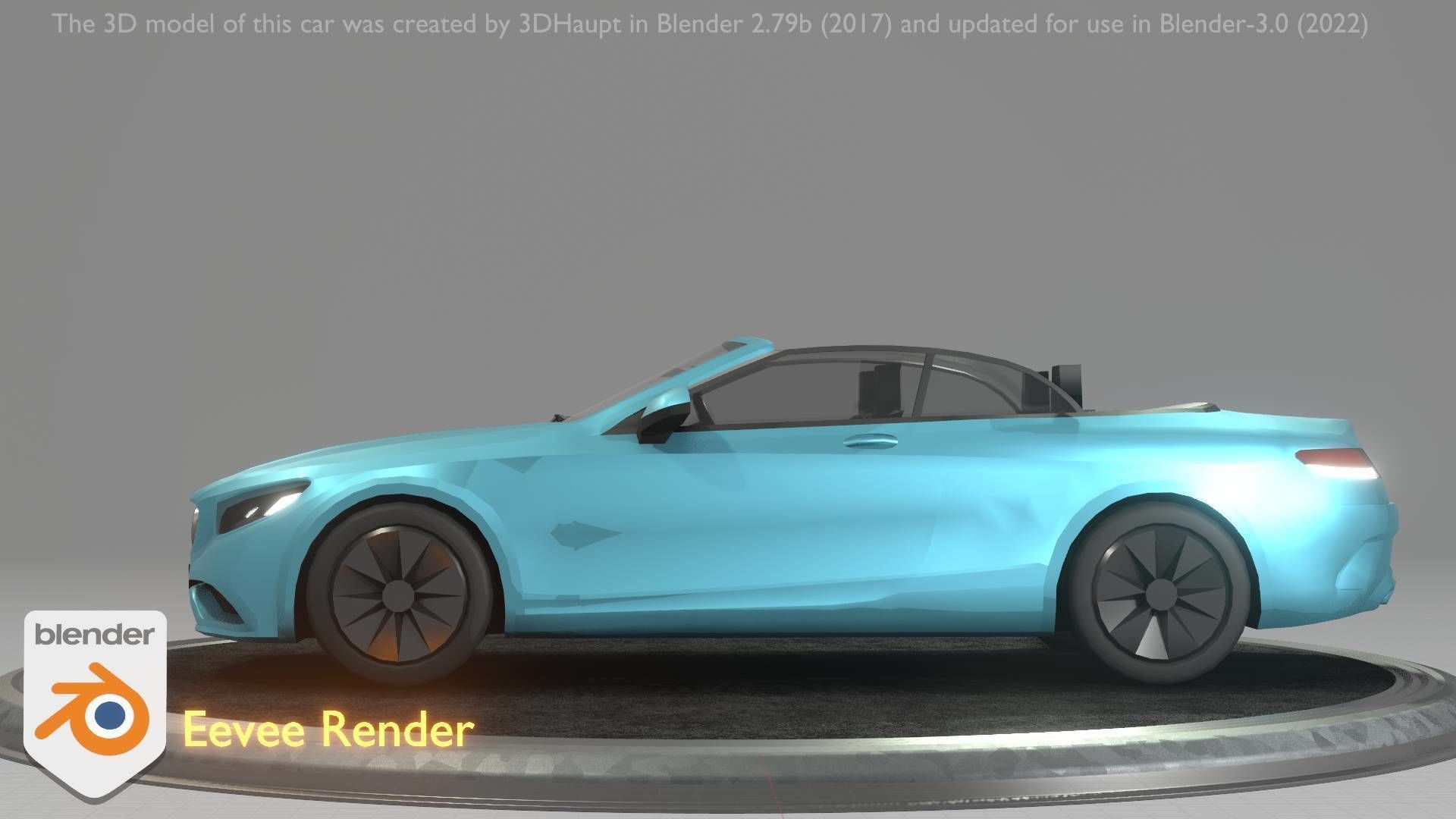 City Car 60 Top-Class Cabrio Open Type-A Blue Low-poly 3D model_84