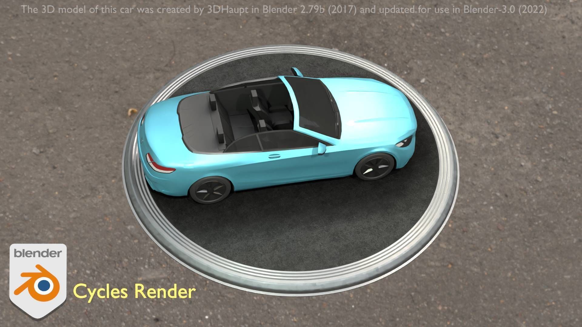 City Car 60 Top-Class Cabrio Open Type-A Blue Low-poly 3D model_63