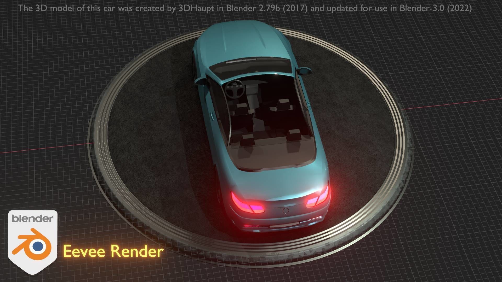 City Car 60 Top-Class Cabrio Open Type-A Blue Low-poly 3D model_20