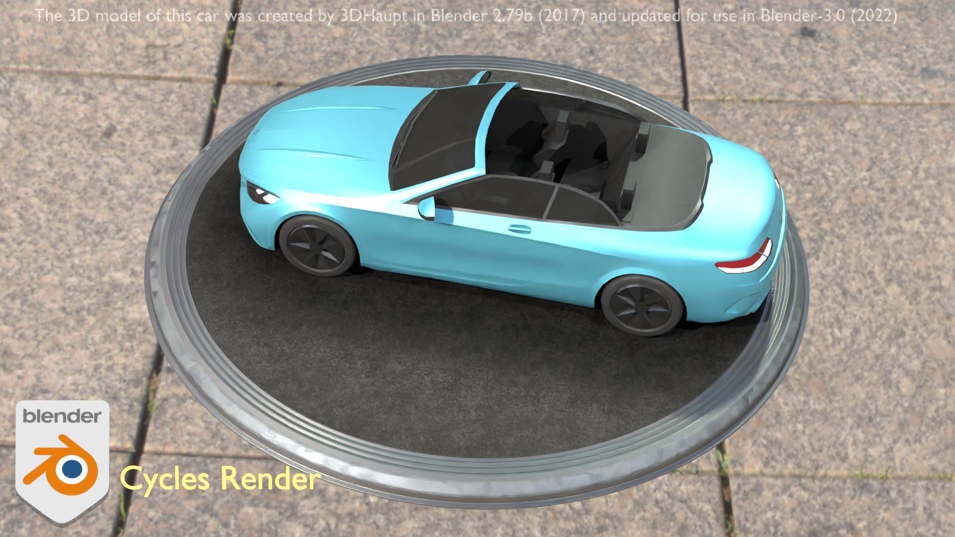City Car 60 Top-Class Cabrio Open Type-A Blue Low-poly 3D model_101