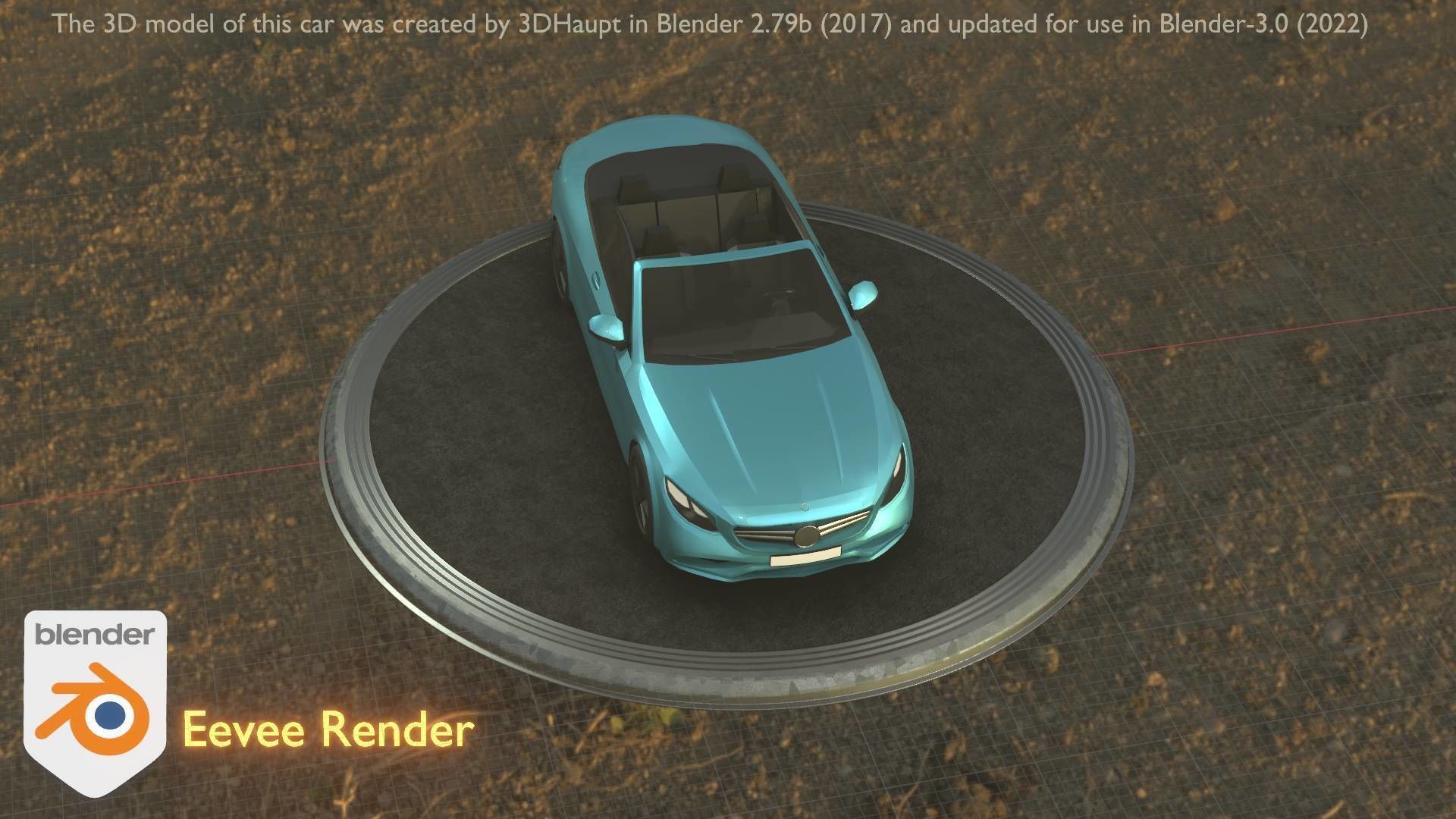 City Car 60 Top-Class Cabrio Open Type-A Blue Low-poly 3D model_30