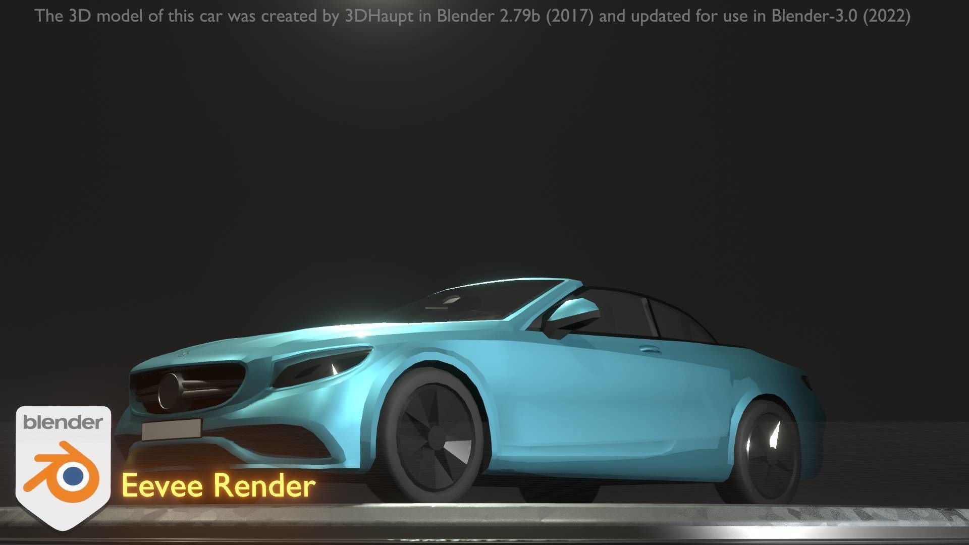 City Car 60 Top-Class Cabrio Open Type-A Blue Low-poly 3D model_82