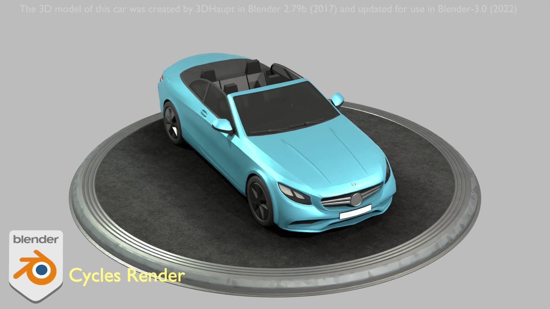 City Car 60 Top-Class Cabrio Open Type-A Blue Low-poly 3D model_95