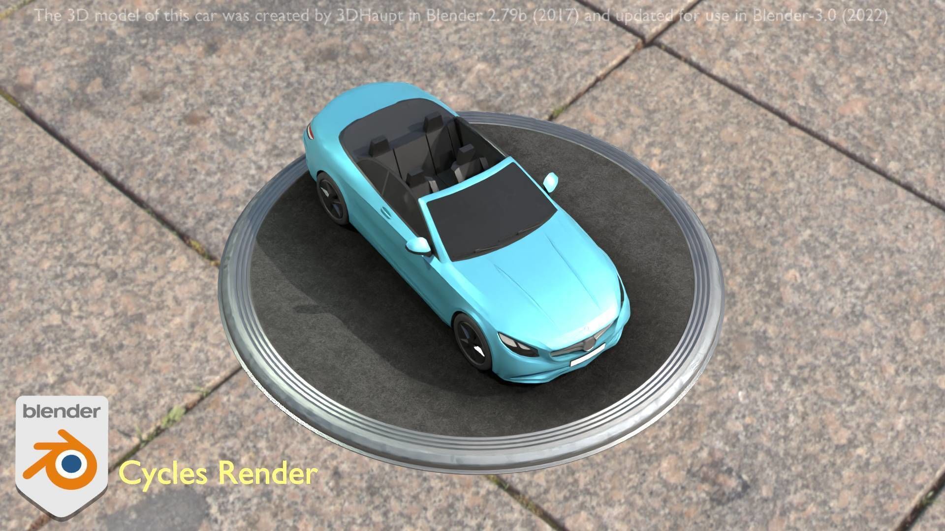 City Car 60 Top-Class Cabrio Open Type-A Blue Low-poly 3D model_23