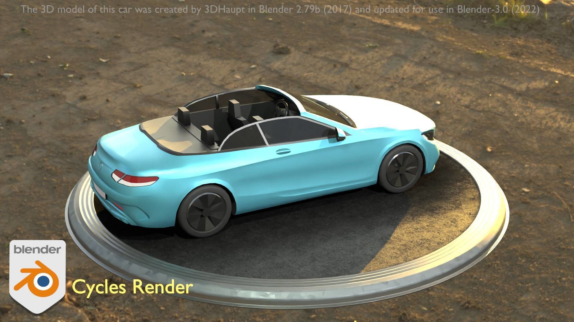 City Car 60 Top-Class Cabrio Open Type-A Blue Low-poly 3D model_91