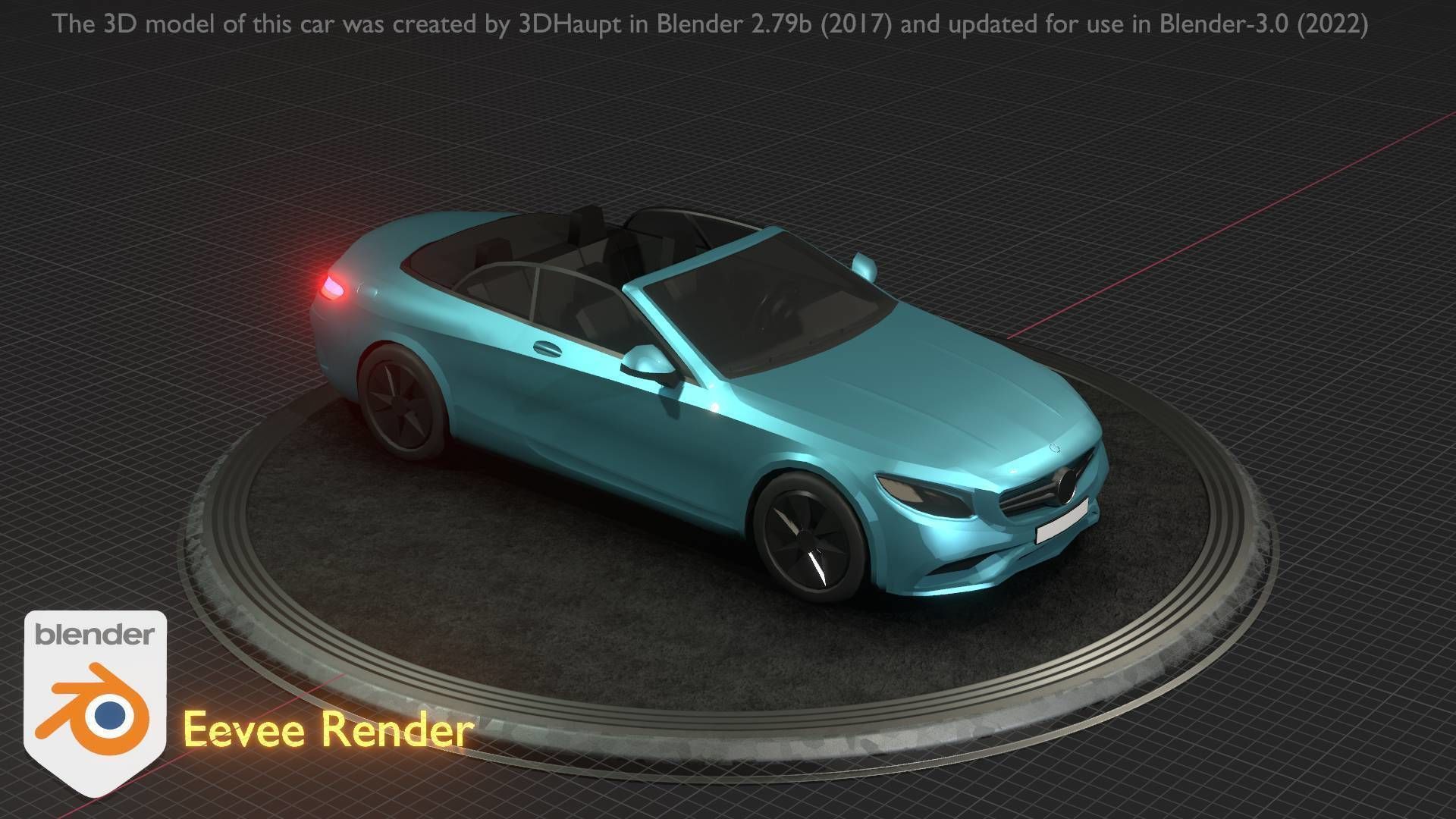 City Car 60 Top-Class Cabrio Open Type-A Blue Low-poly 3D model_94