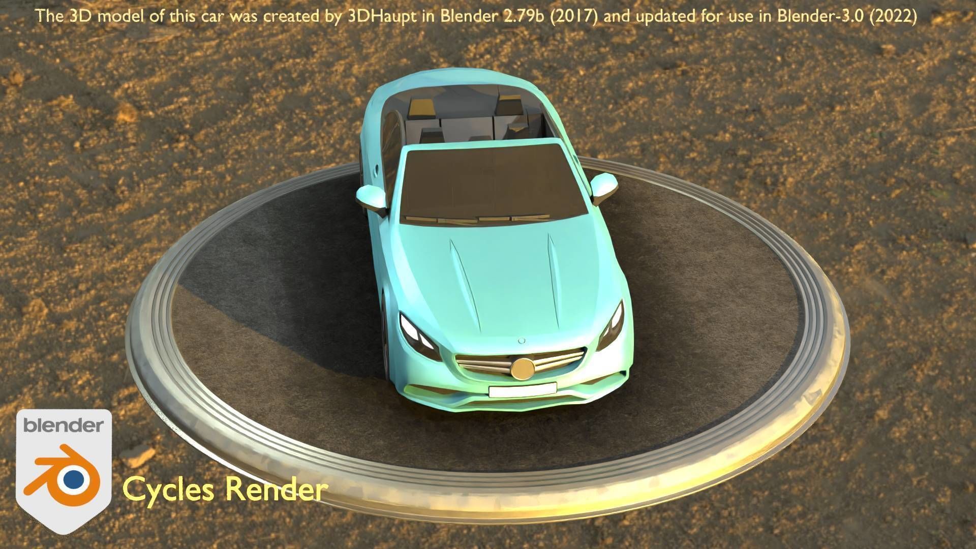 City Car 60 Top-Class Cabrio Open Type-A Blue Low-poly 3D model_54