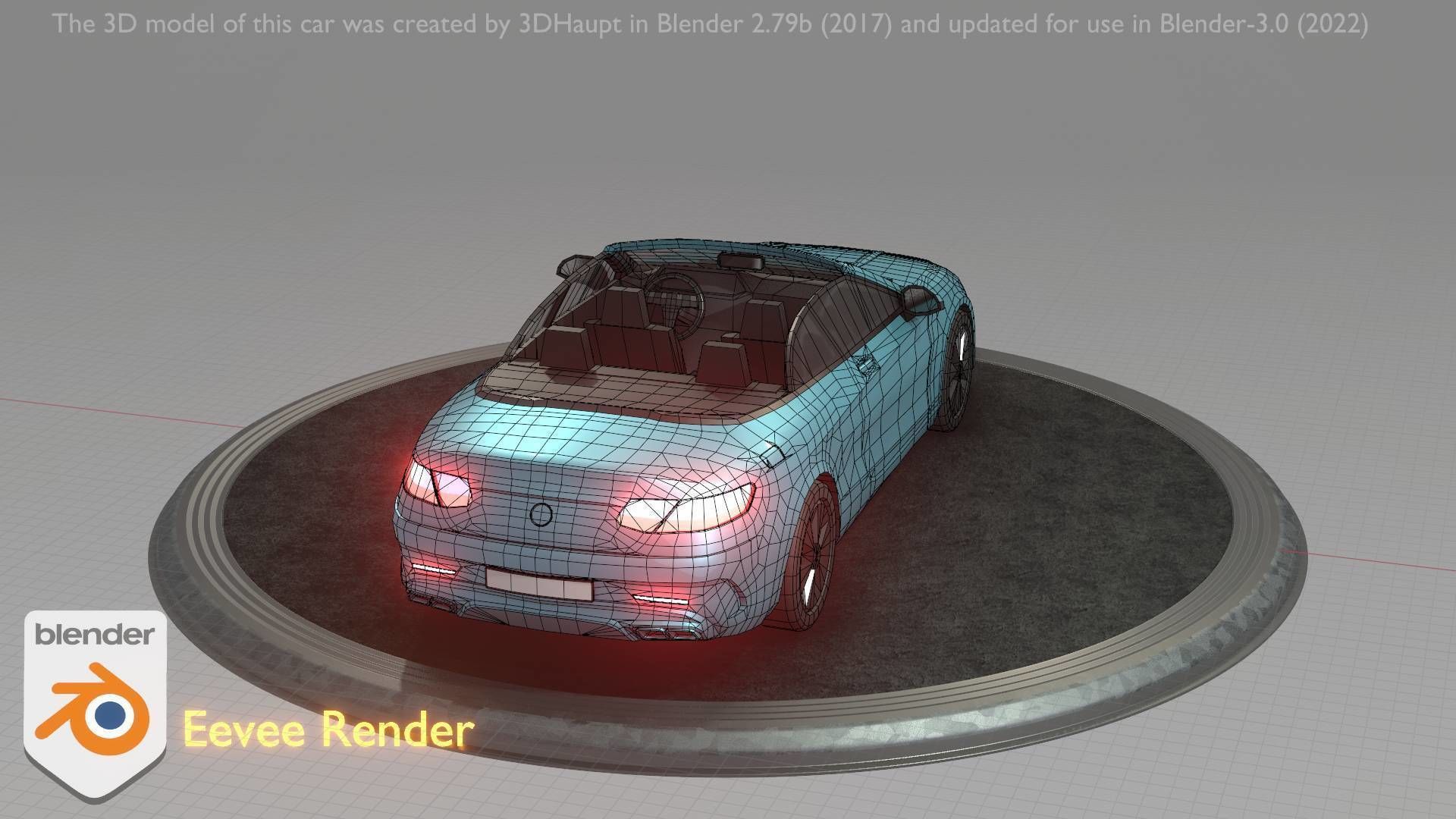 City Car 60 Top-Class Cabrio Open Type-A Blue Low-poly 3D model_47