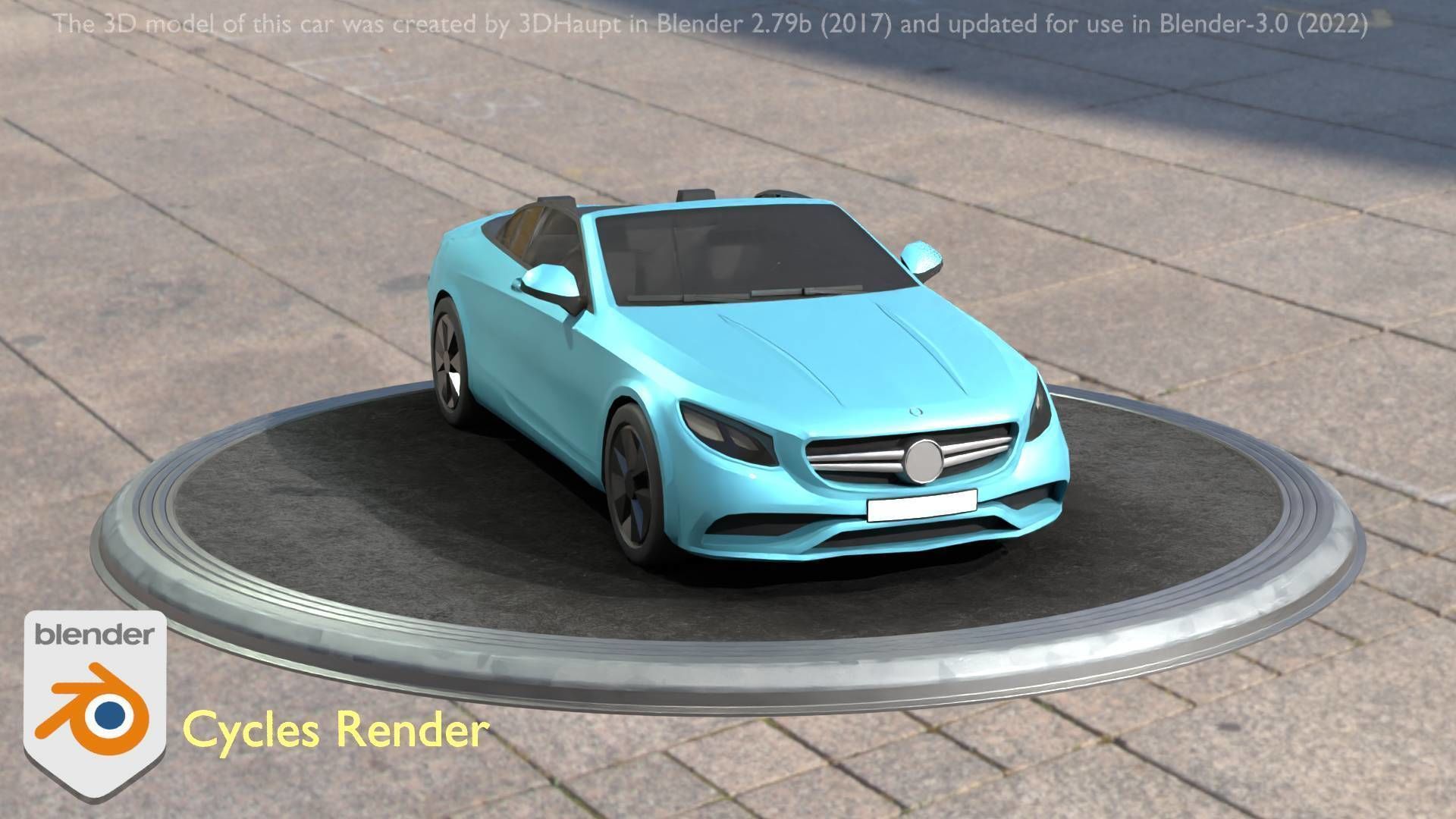 City Car 60 Top-Class Cabrio Open Type-A Blue Low-poly 3D model_81