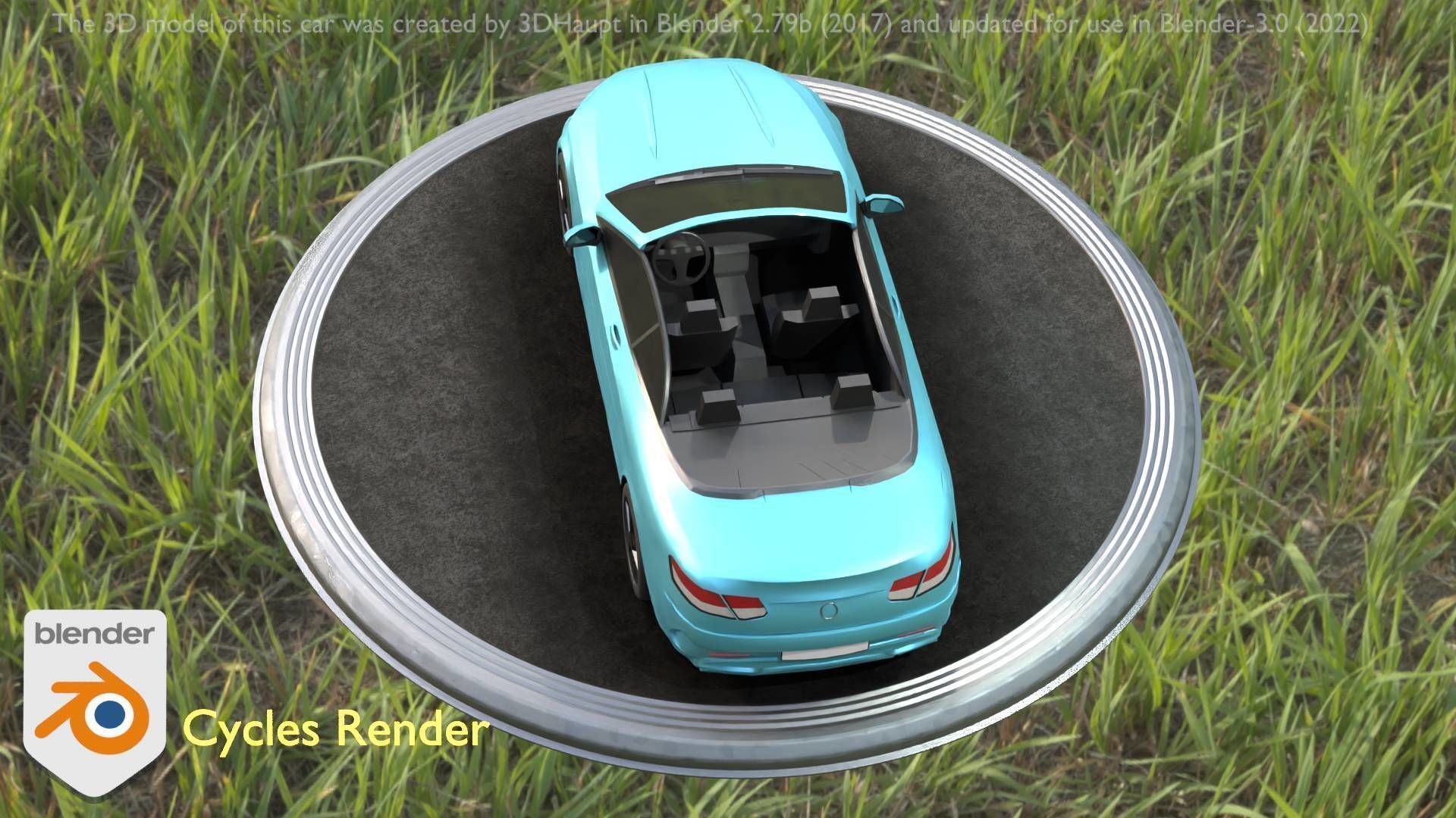 City Car 60 Top-Class Cabrio Open Type-A Blue Low-poly 3D model_12