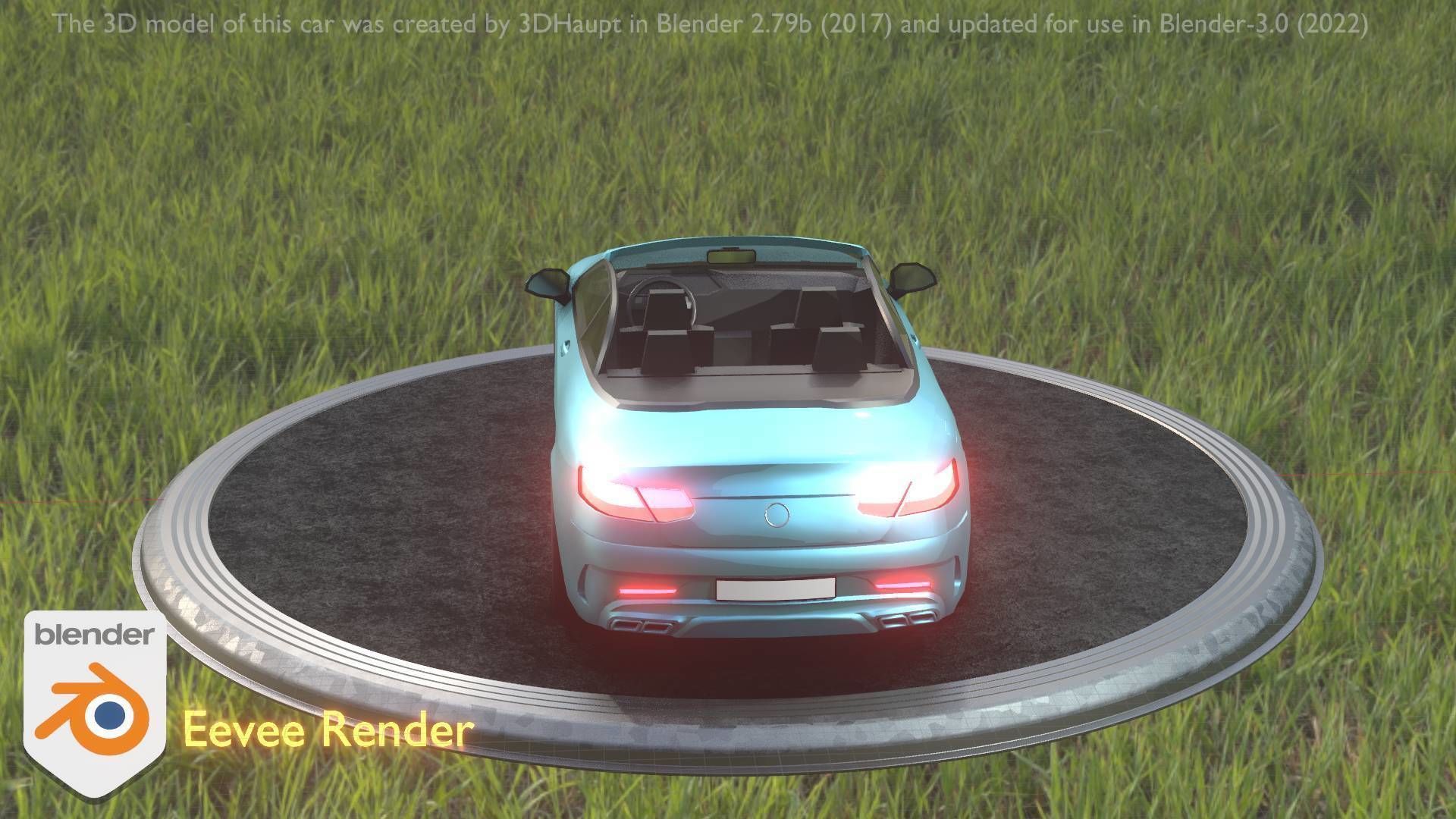 City Car 60 Top-Class Cabrio Open Type-A Blue Low-poly 3D model_88