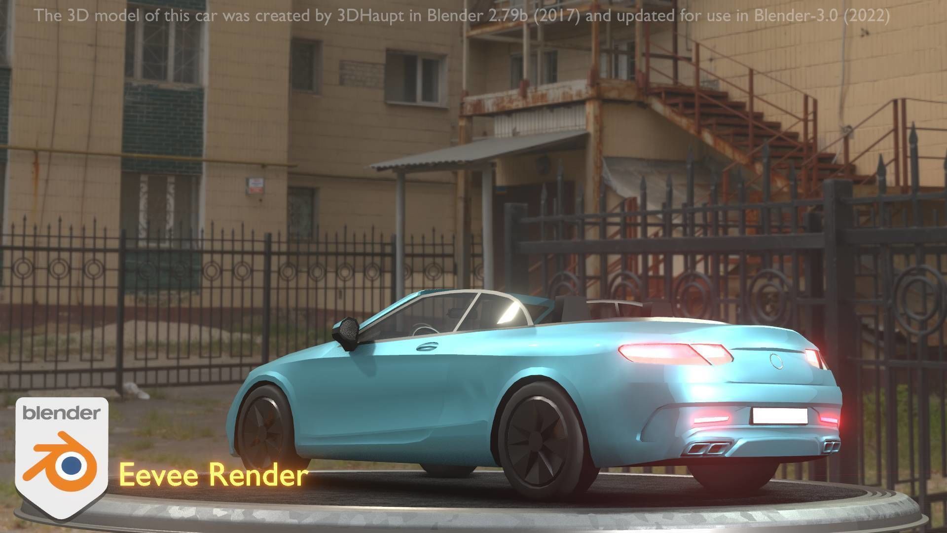 City Car 60 Top-Class Cabrio Open Type-A Blue Low-poly 3D model_15