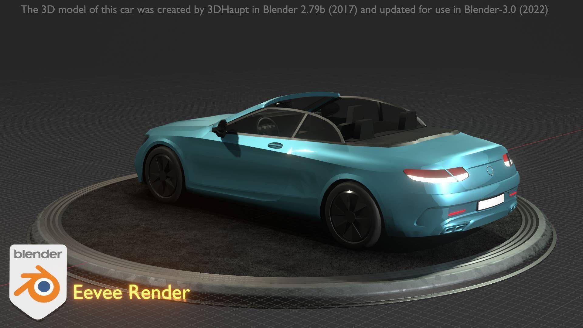 City Car 60 Top-Class Cabrio Open Type-A Blue Low-poly 3D model_86