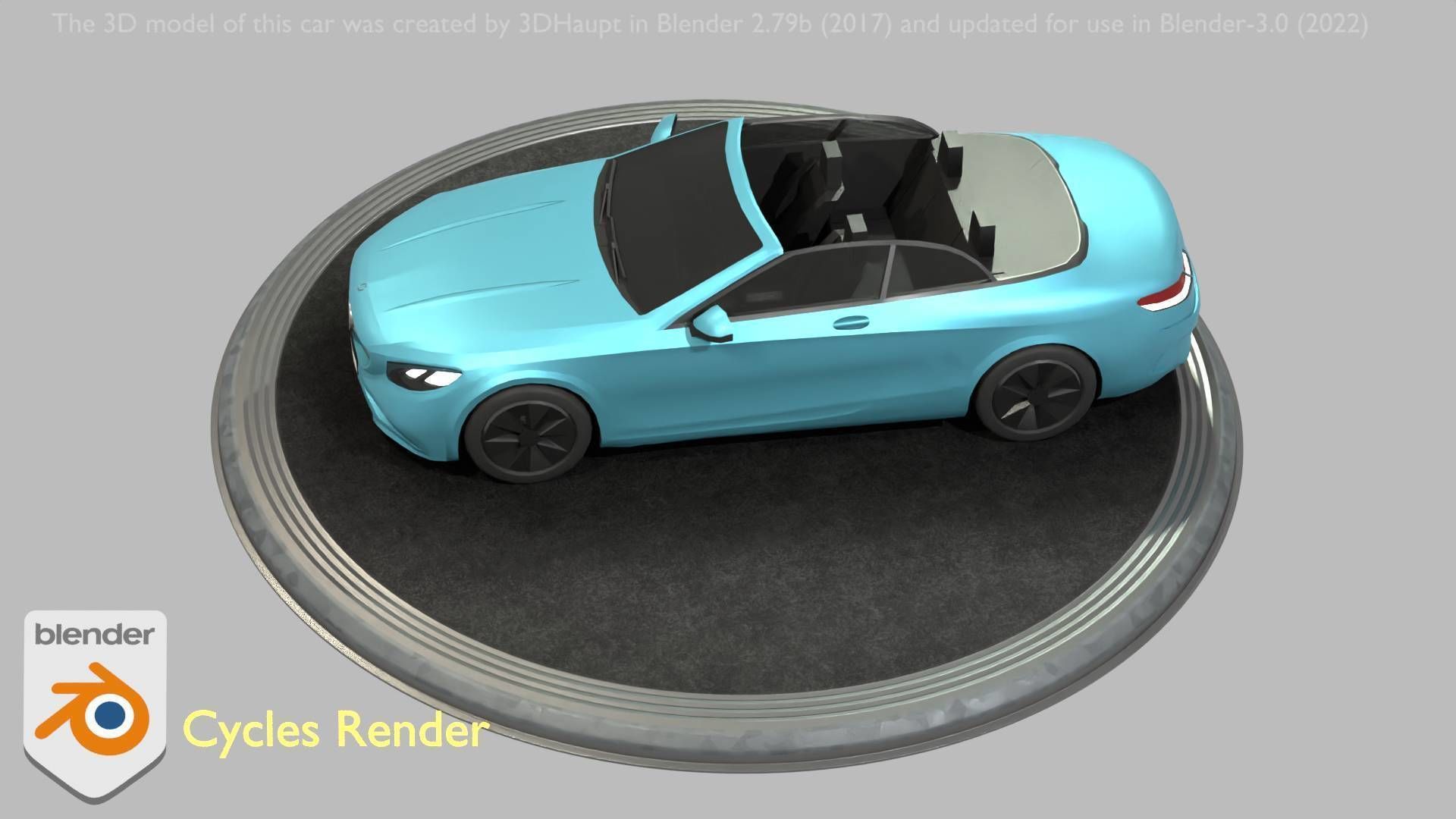 City Car 60 Top-Class Cabrio Open Type-A Blue Low-poly 3D model_58