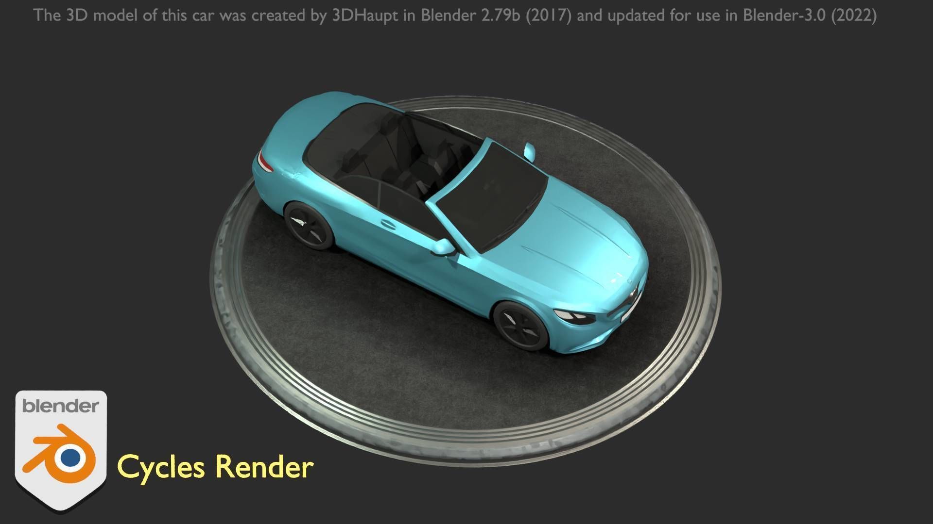 City Car 60 Top-Class Cabrio Open Type-A Blue Low-poly 3D model_65