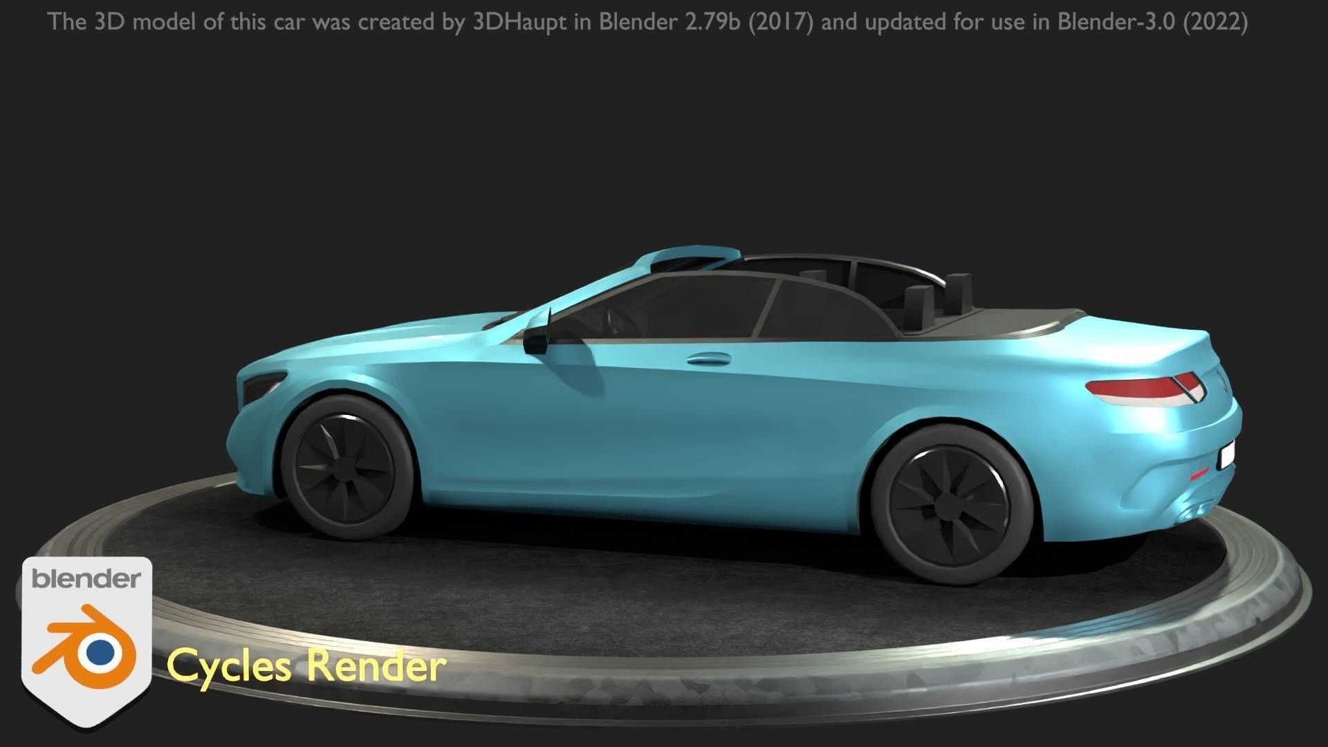 City Car 60 Top-Class Cabrio Open Type-A Blue Low-poly 3D model_85